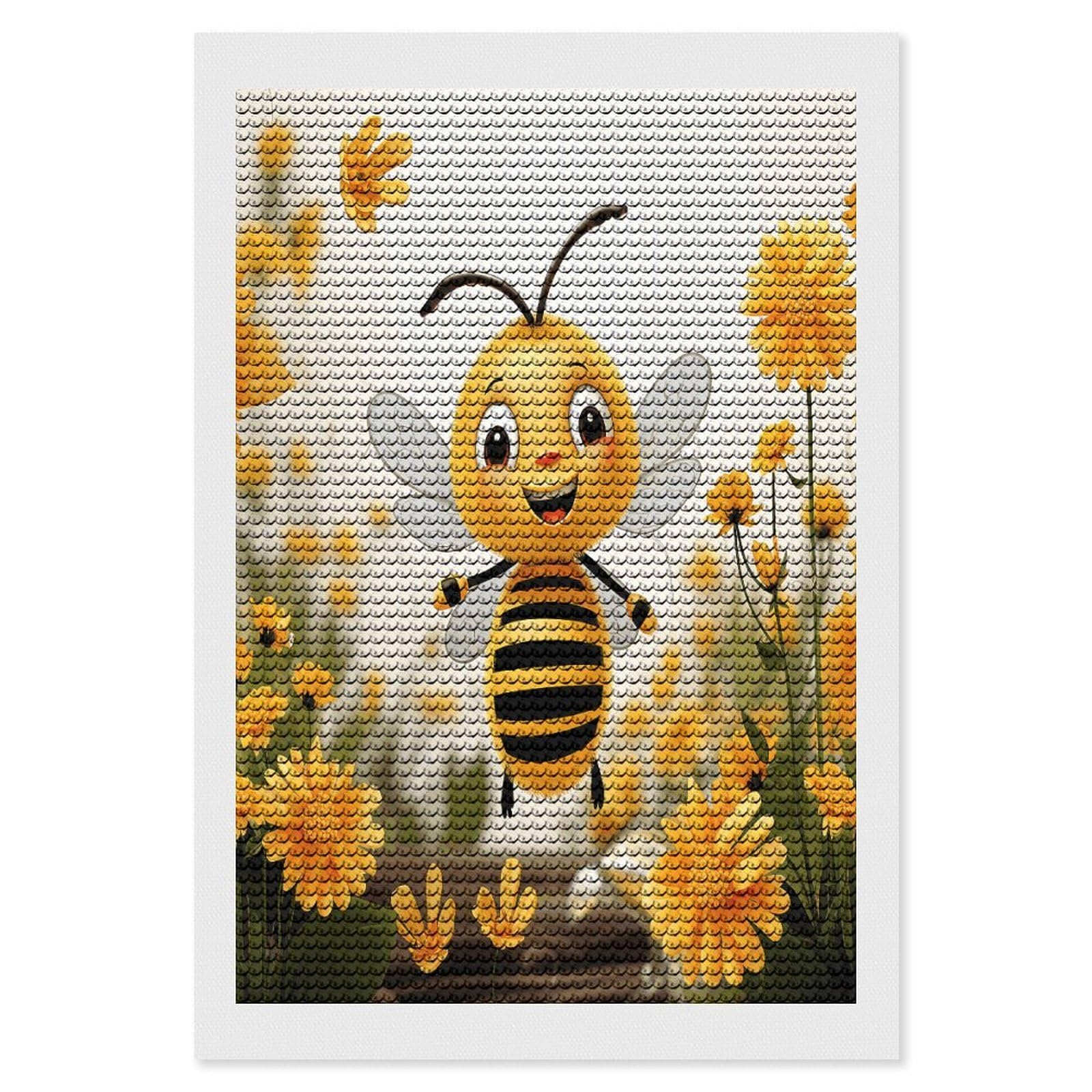 Cute Bees Daisy Flower Diamond Art Kits for Adult Round Full Drill Diamond Dots Paintings for Beginner Picture Art DIY Diamond Painting Kits 5D Diamond Art Painting for Home Wall Decor 8"x12"