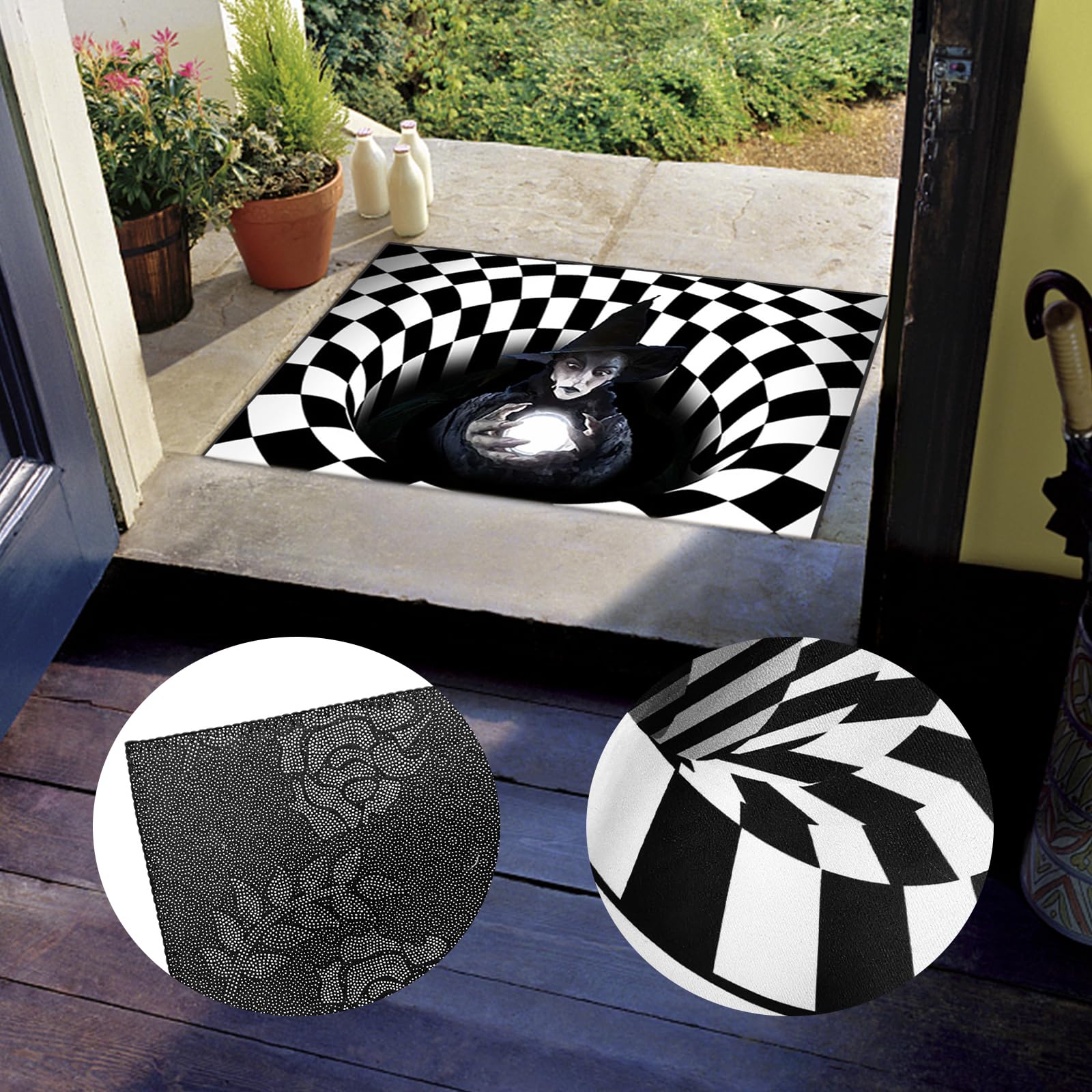 Alfombra De Halloween 60x40 Cm - Diseño Calavera Esqueleto A Cuadros, Felpudo Terror Decoración