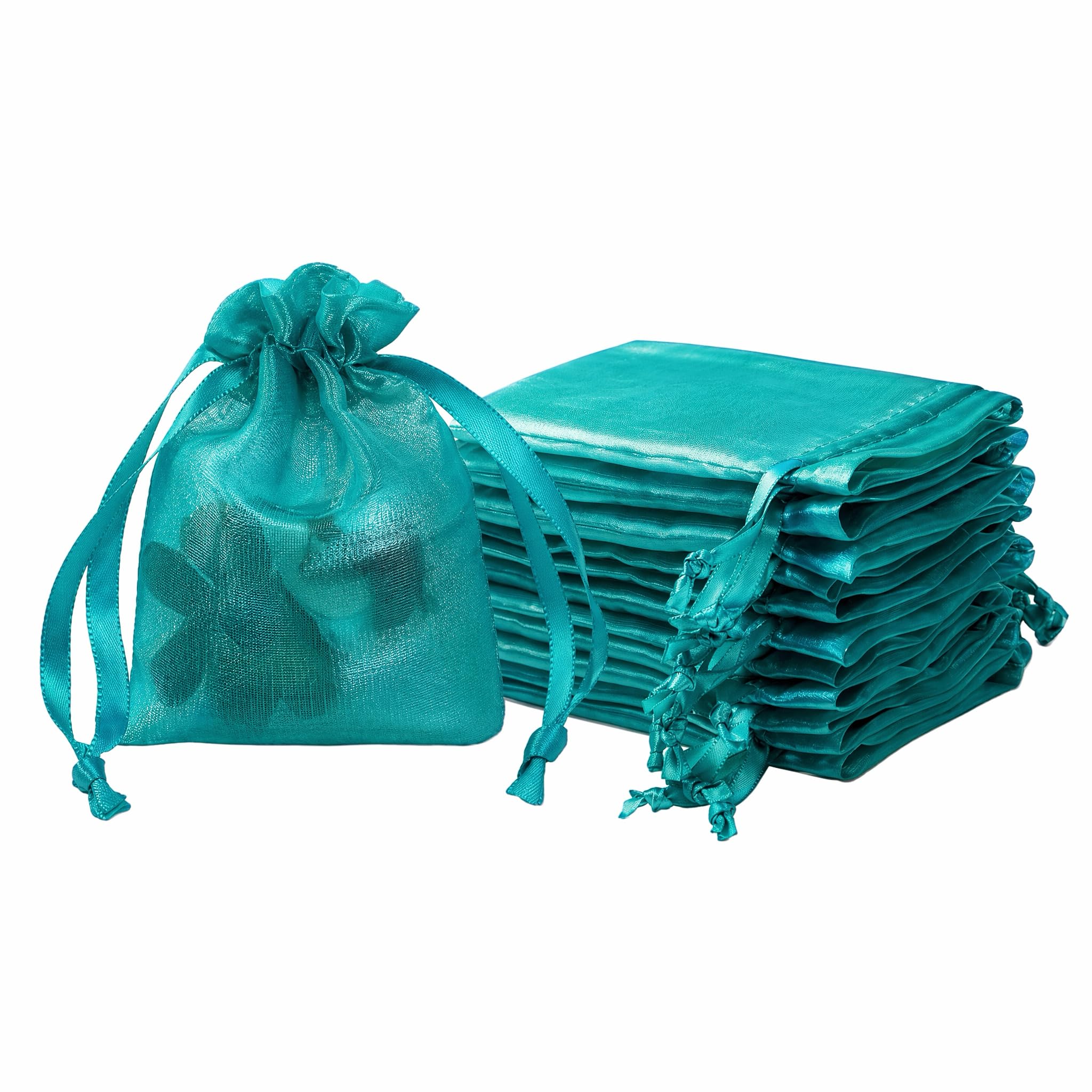 QIANF 20 Pcs Peacock Blue Small Organza Bags 3X4 inch for Wedding Favors with Drawstring, Mini Mesh Gift Bags Jewelry Pouch for Candy Bridal Shower Party Favor Baby Shower Christmas