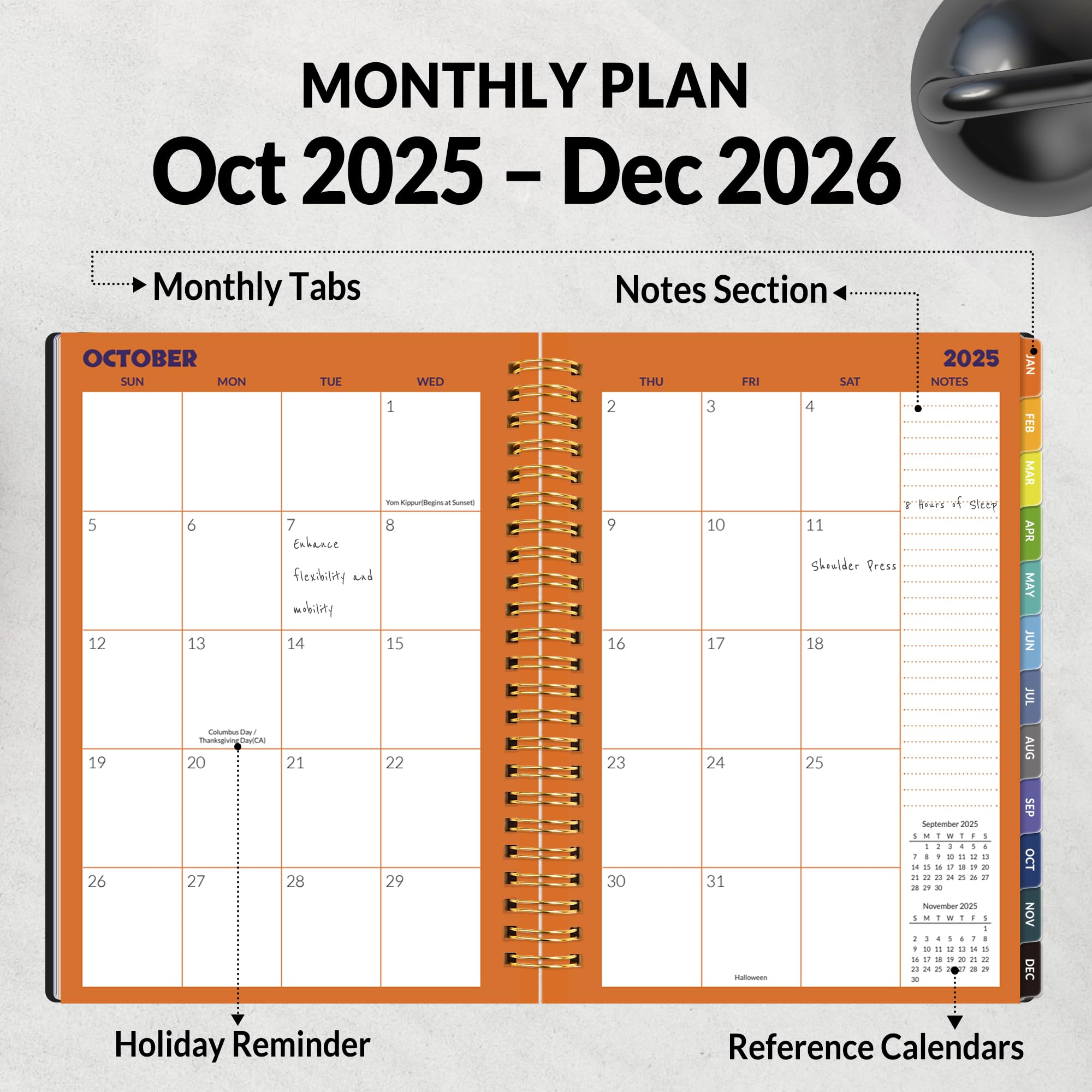 2026 Fitness Workout Journal Planner for Women & Men, JAN 2026 - DEC 2026 Exercise Planner, 6.4" x 8.3" Workout Calendar Journal Essentials Gift for Goals, Tracking, Gifts with PVC Plastic Cover,Black