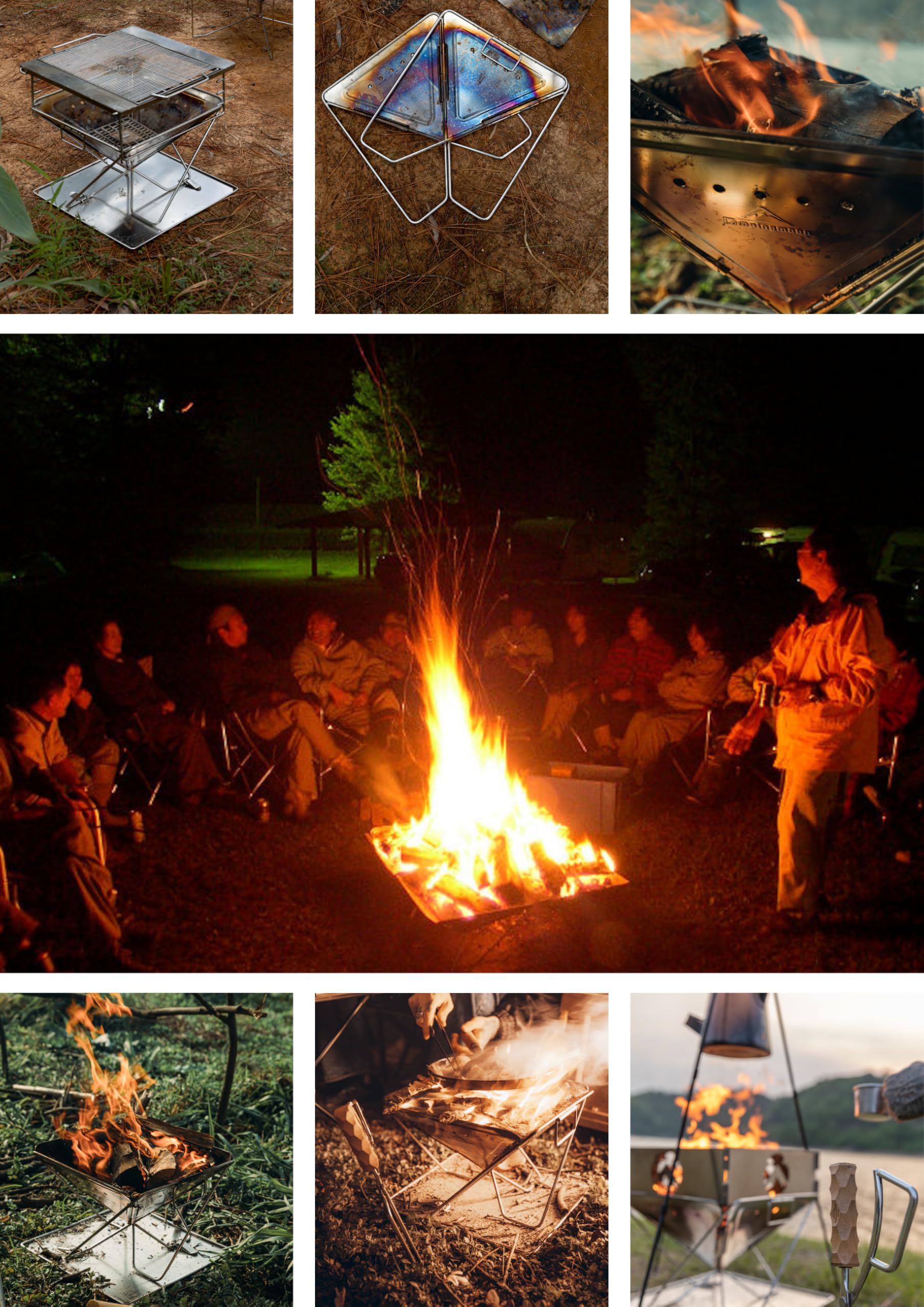 CAMPINGMOON - Parrilla portátil 3 en 1 para fogata de 16 pulgadas, de acero inoxidable resistente, estufa de leña, para camping, altura ajustable, patio, cocina al aire libre, viajes de caravana