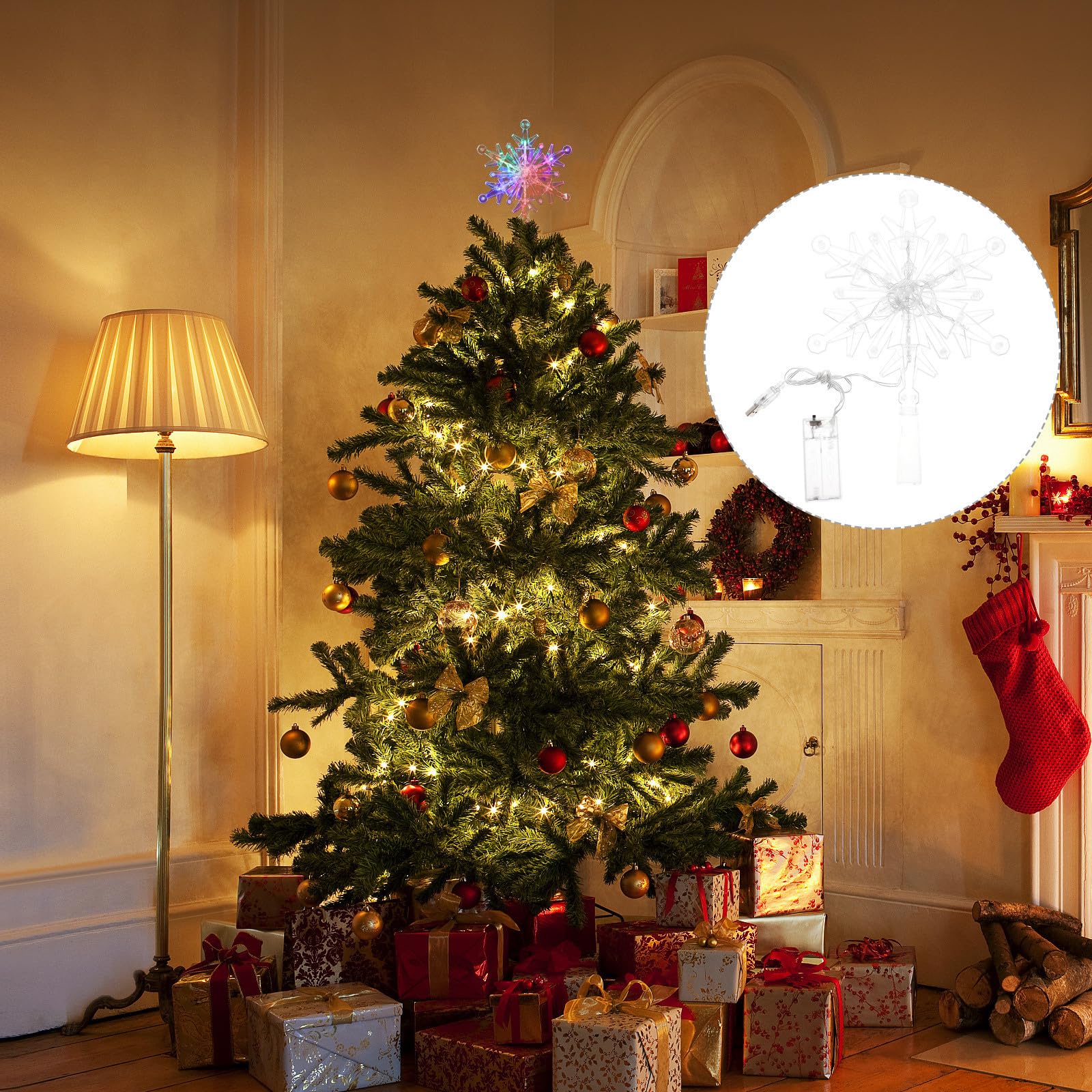 Gatuida 4 Pezzi Puntale Albero di Natale a Fiocco di Neve Luci LED