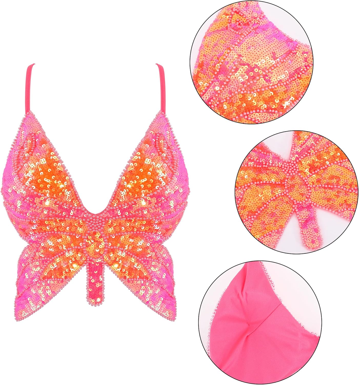 Women’s Sexy Butterfly Shape Sequin Crop Top Bandage Lace up Tank Top Belly Dance Top Costume Outfits - Image 5