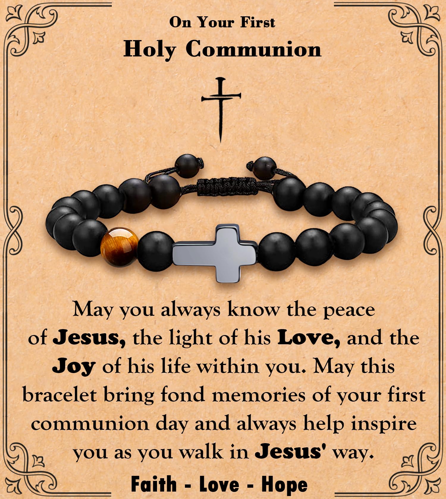 MFTRADING Cross Bracelet for Men Christian Gifts for Son Grandson Brother Husband Dad Man Godfather Religious Baptism Jewelry Birthday Retirement Gifts Beaded Bracelet