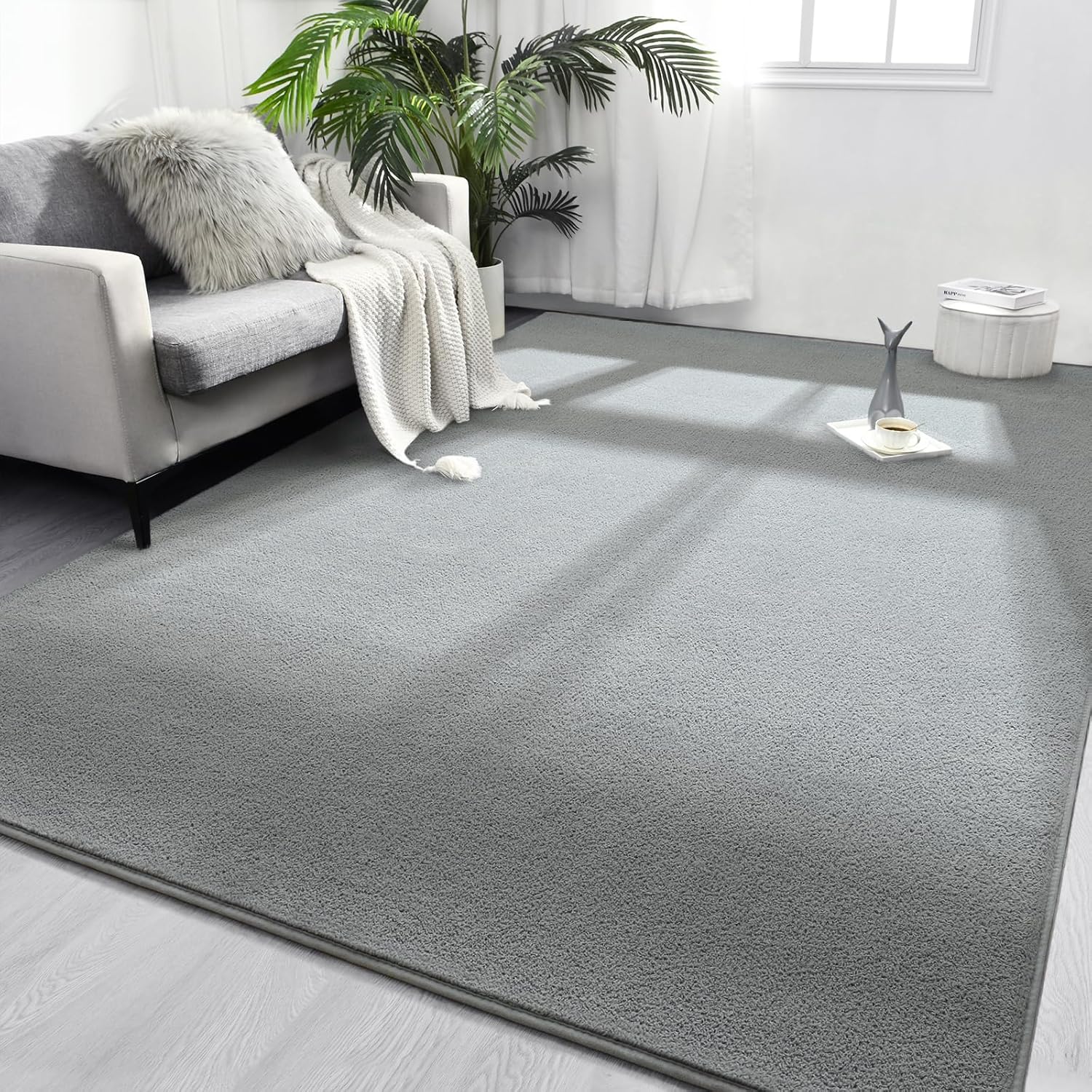 FlyDOIT Area Rugs for Bedroom Living Room, 5x8 Grey Super Soft Comfy Thickened Memory-Foam Indoor Carpets, Modern Aesthetic Minimalist Carpet for Boys Girls Adults Apartment Nursery Home Décor 5' x 8' (Rectangular) Grey