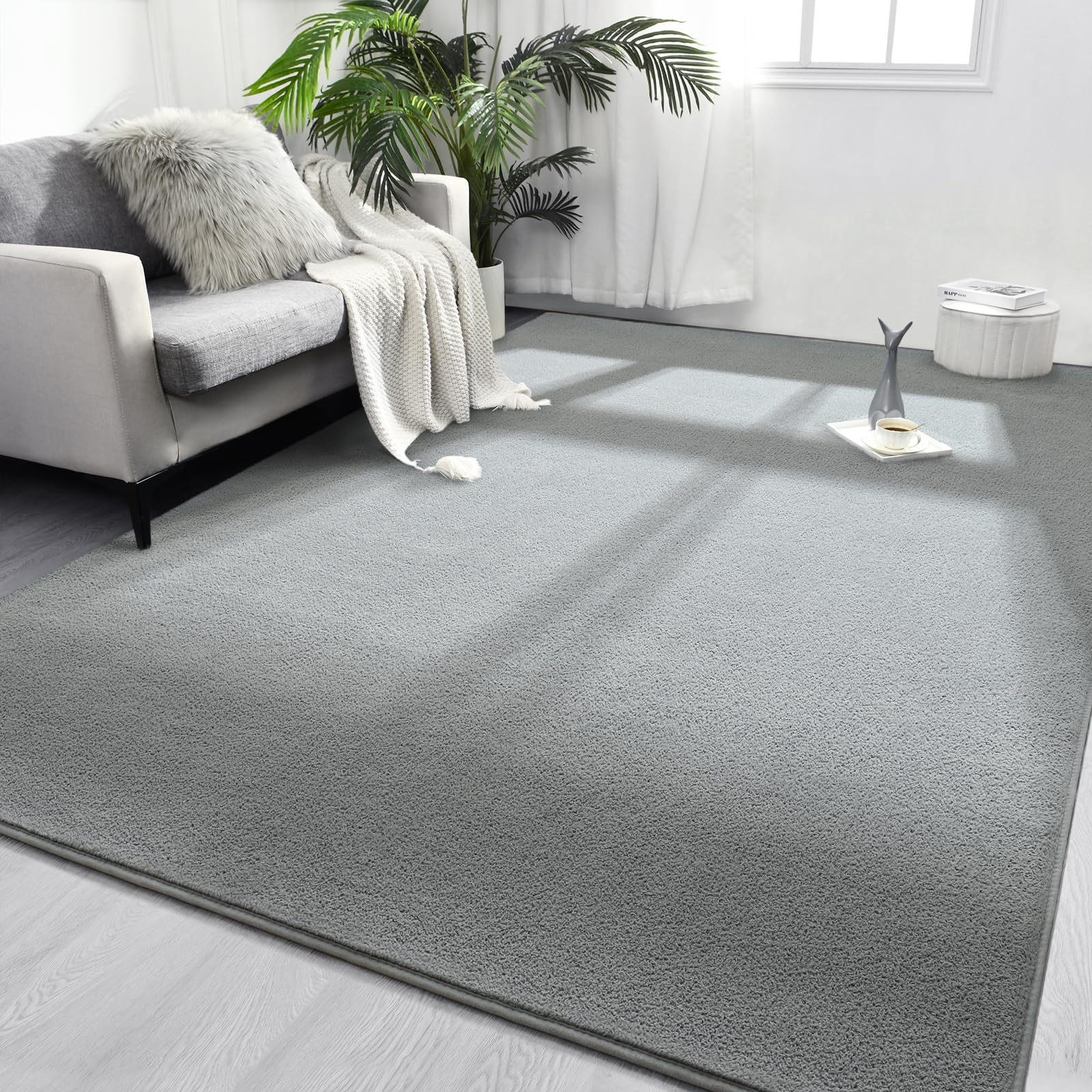 FlyDOIT Area Rugs for Bedroom Living Room, Grey Super Soft Comfy Thickened Memory-Foam Indoor Carpets, Modern Aesthetic Minimalist Carpet for Boys Girls Adults Apartment Nursery Home Décor