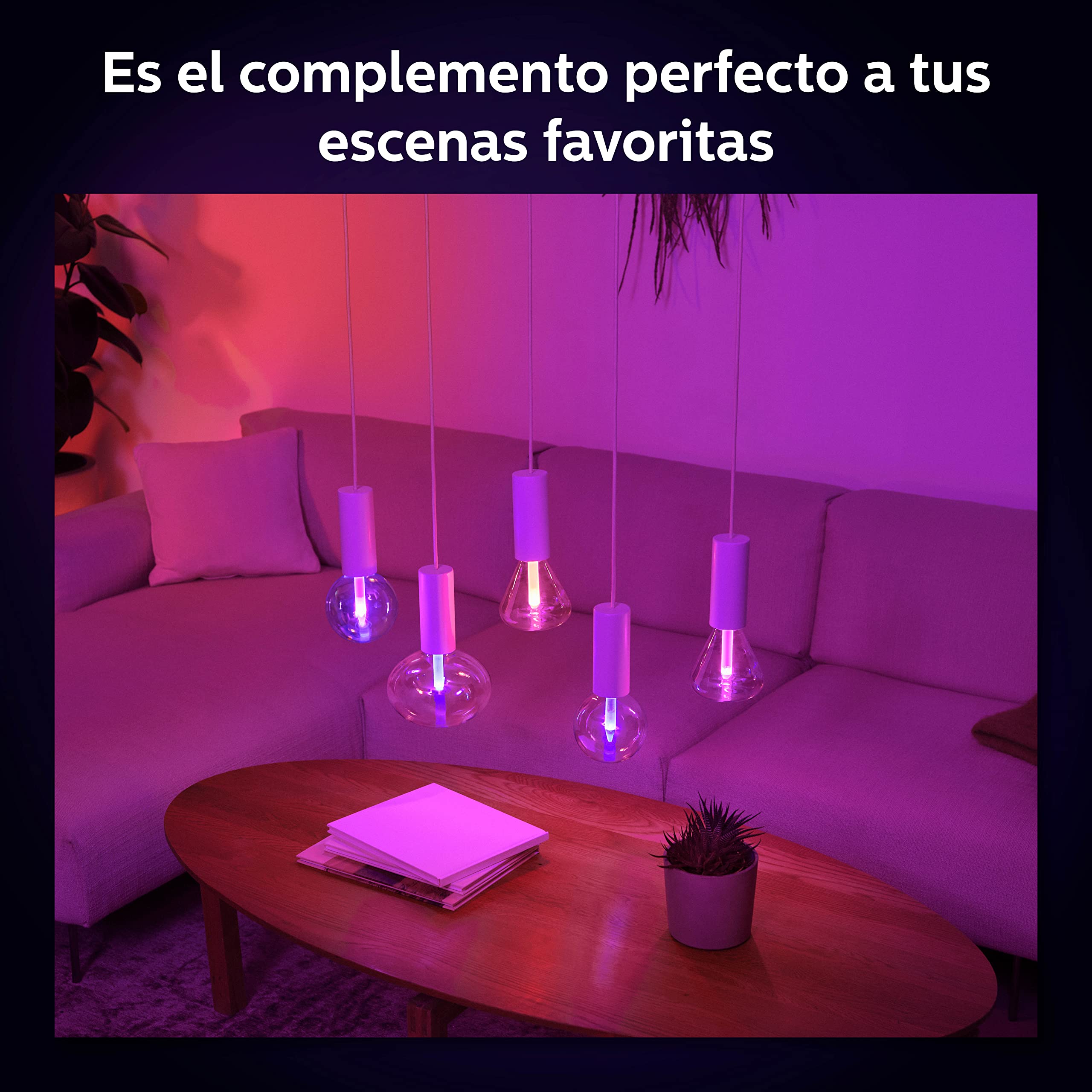 Philips Hue - Bombilla inteligente Lightguide E27 elíptica, Luz blanca y de colores, Bluetooth, compatible con Alexa y Google Home
