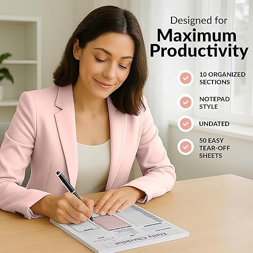 Miniatura 2 de Bloc de notas diario  Planificador de TDAH para adultos, bloc de lista de tareas diarias, sin fecha, 50 hojas arrancables, 10 secciones, respaldo
