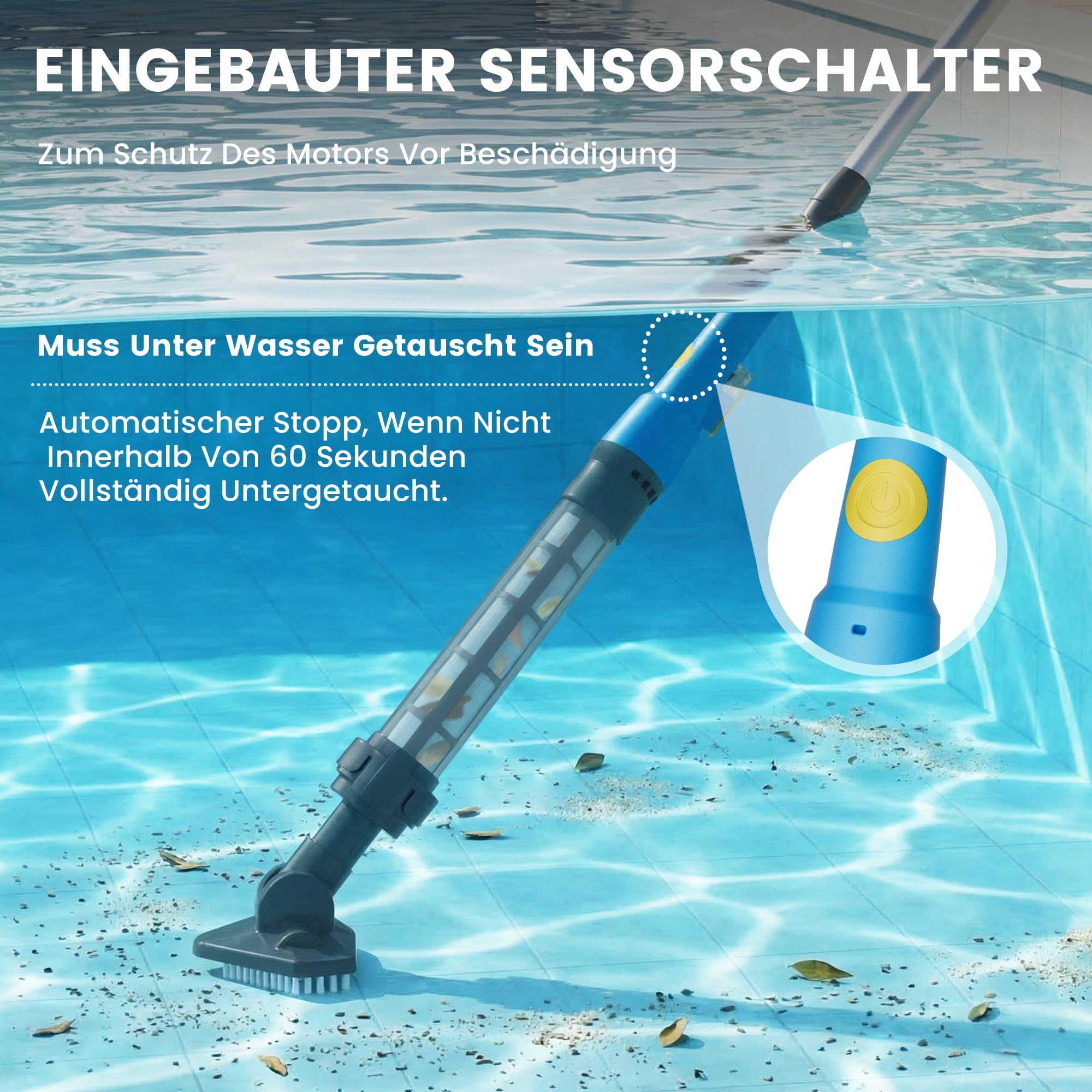Aspirapolvere per piscina a batteria, senza fili, con autonomia fino a 60 minuti, con asta telescopica per vasca idromassaggio, spa, piccole piscine fuori terra e piscine per bambini