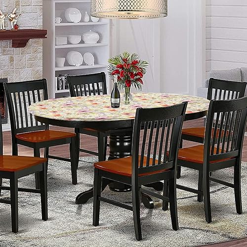 Miniatura 9 de XISUNYA Mantel ajustable ovalado de poliéster elástico con estampado de flores y margaritas, se adapta a mesas ovaladas de hasta 42 x 60 pulgadas,