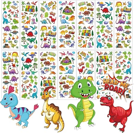 24 Sheets Dinosaur Stickers for Kids Boys Girls Toddlers, Classroom Teacher Reward Stickers, Potty Chart Training, Dinosaur Party Favor Supplies