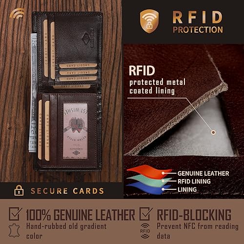Miniatura 5 de Wolf - Carteras grandes para hombre, de piel auténtica, plegable, capacidad extra, bloqueo Rfid, regalos para él, marido, Café, Retro