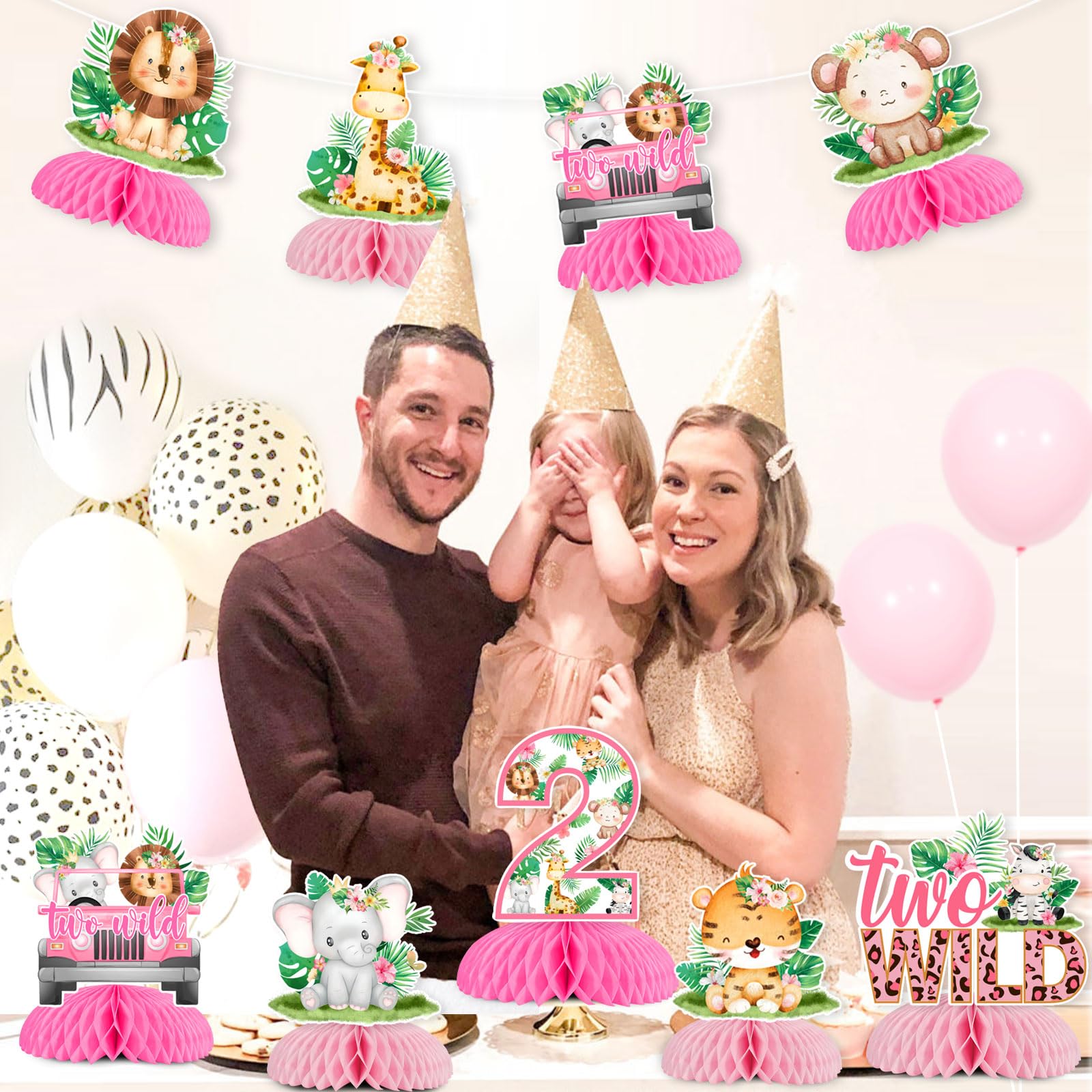 Jollyboom Decorazioni Compleanno 2 Anni Ragazza Tema Safari Giungla - Rosa Oro Palloncini E Sfondo - 3
