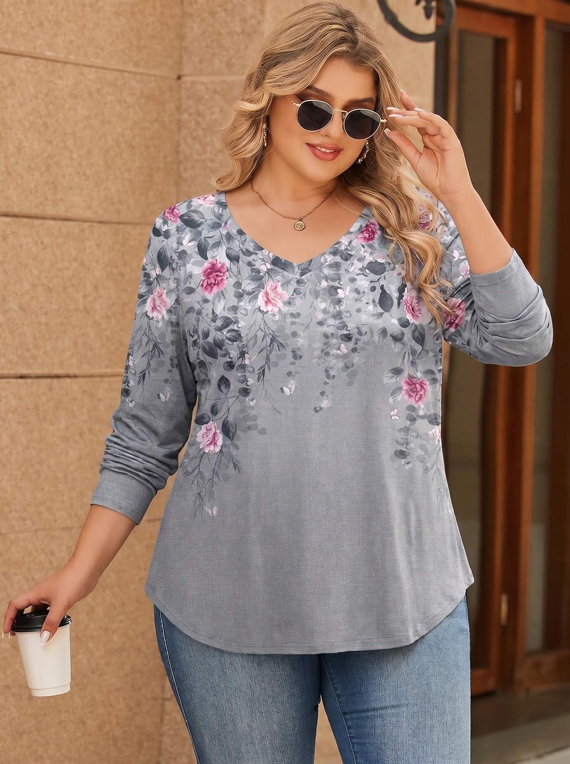 IN'VOLAND Women Plus Size Shirts Long Sleeve V Neck Tops Casual Fall Blouse | Fashion Dressy Casual Tunic Tops ,Business Work Blouse ,Pullover T-Shirt,Loose Fit Fall Clothes