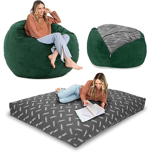 CordaRoy's Chenille Bean Bag-Convertible Bean Bag Chair-Machine-Washable Chenille Fabric Cover-for Basement,Living Room,Game Room,Dorm & More - Queen Size - Rainforest | Made in The USA