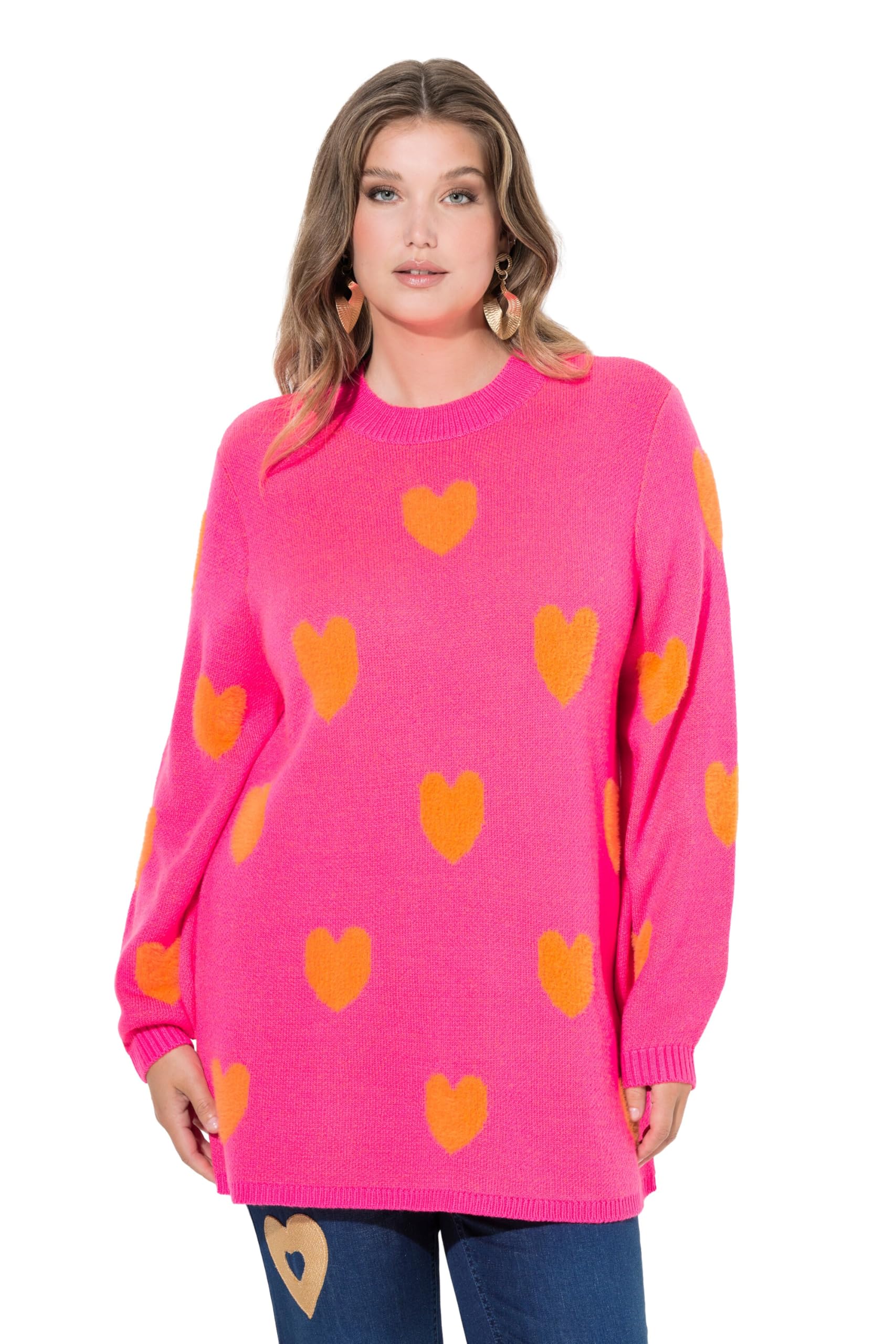 MIAMODA Damen große Größen Übergrößen Plus Size Pullover, Bequeme Passform, Herzen, Stehkragen 847362