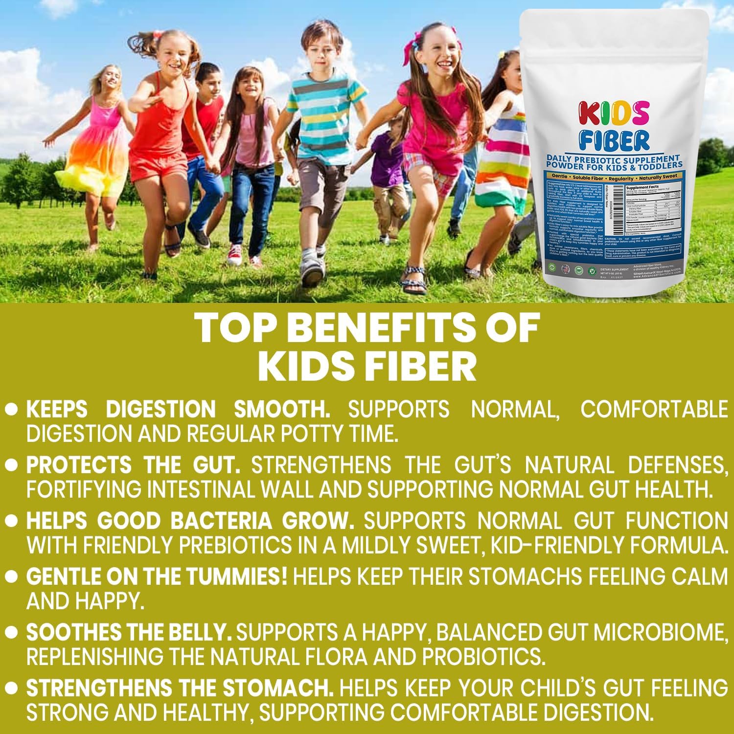 Kids Fiber for Constipation Relief, Prebiotics for Children, Toddler Fiber Supplement, Mild Sweetness Fiber Powder for Kids, Gut Health for Regularity & Softness 60 Servings - Image 4