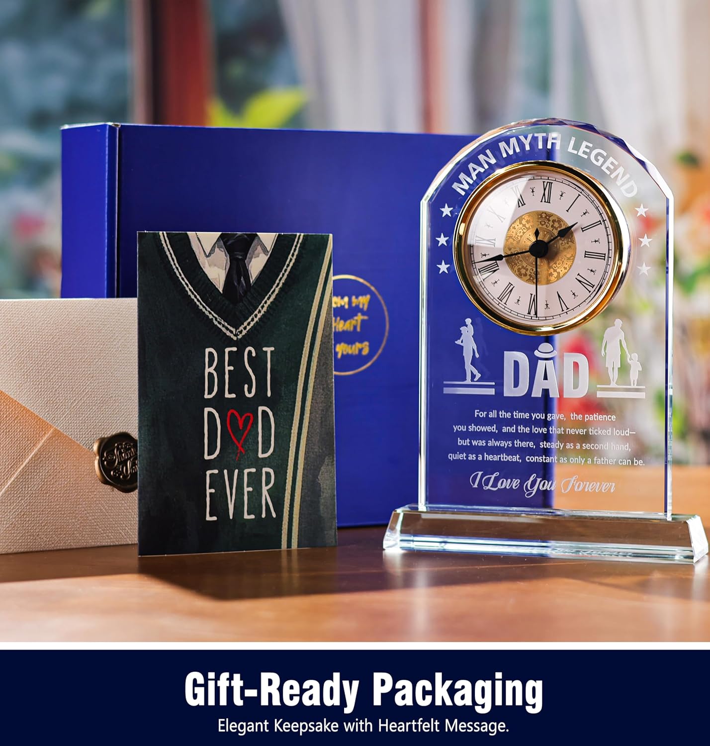 Dad Crystal Clock Gifts from Daughter or Son,Elegant Desk Clock with Base for Christmas Father‘s Day,Birthday Gift Idea for Dad Who Wants Nothing,Sentimental Keepsake Present for Father