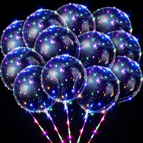 Vinsot Paquete de 30 globos LED Bobo iluminados, globos transparentes de burbujas de helio, que brillan con tira de luces para fiestas, cumpleaños,