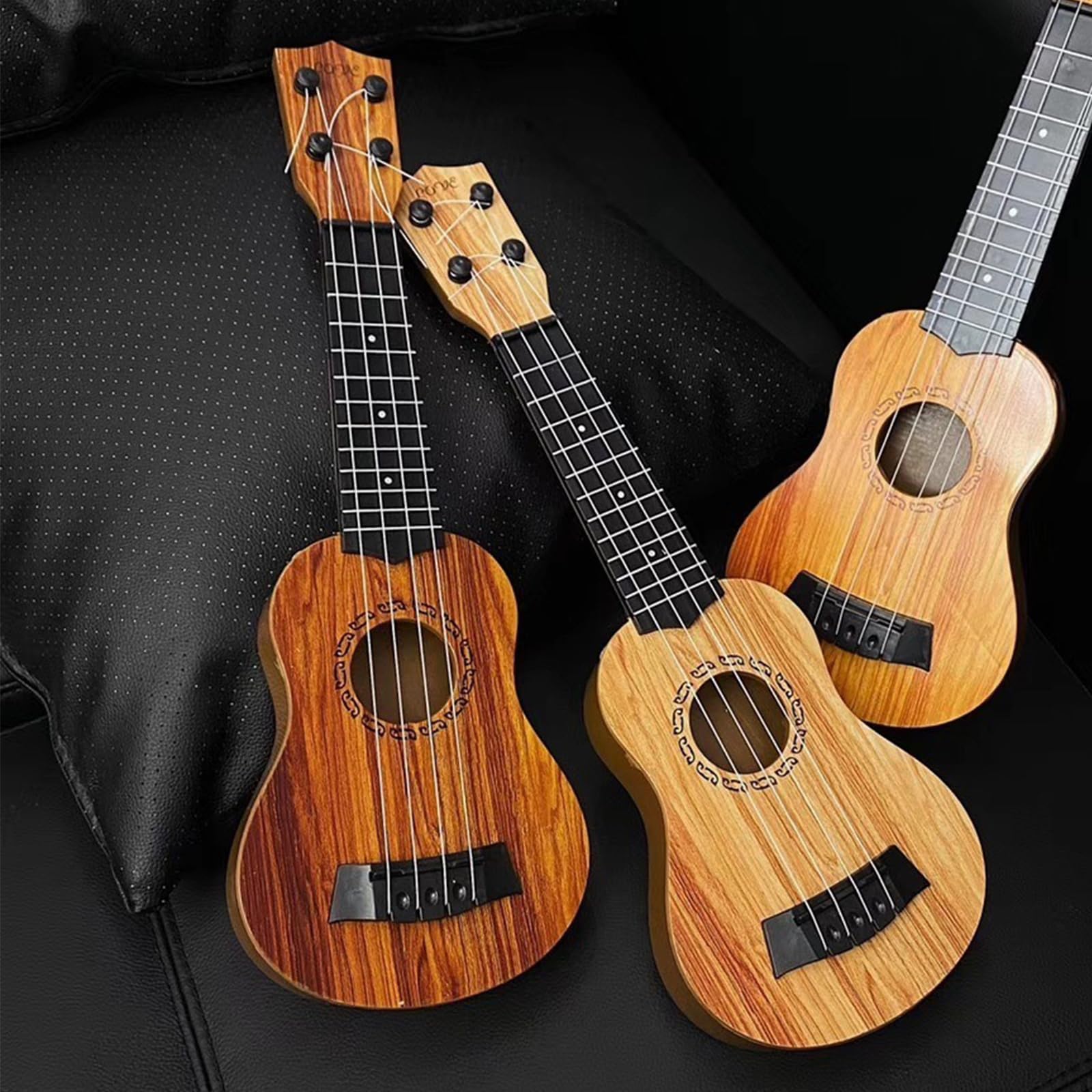 Mini chitarra, chitarra per asilo, giocattolo in plastica, ukulele per chitarra, giocattolo, ukulele per bambini, con 4 lati regolabili, per bambini (38 cm/marrone chiaro)