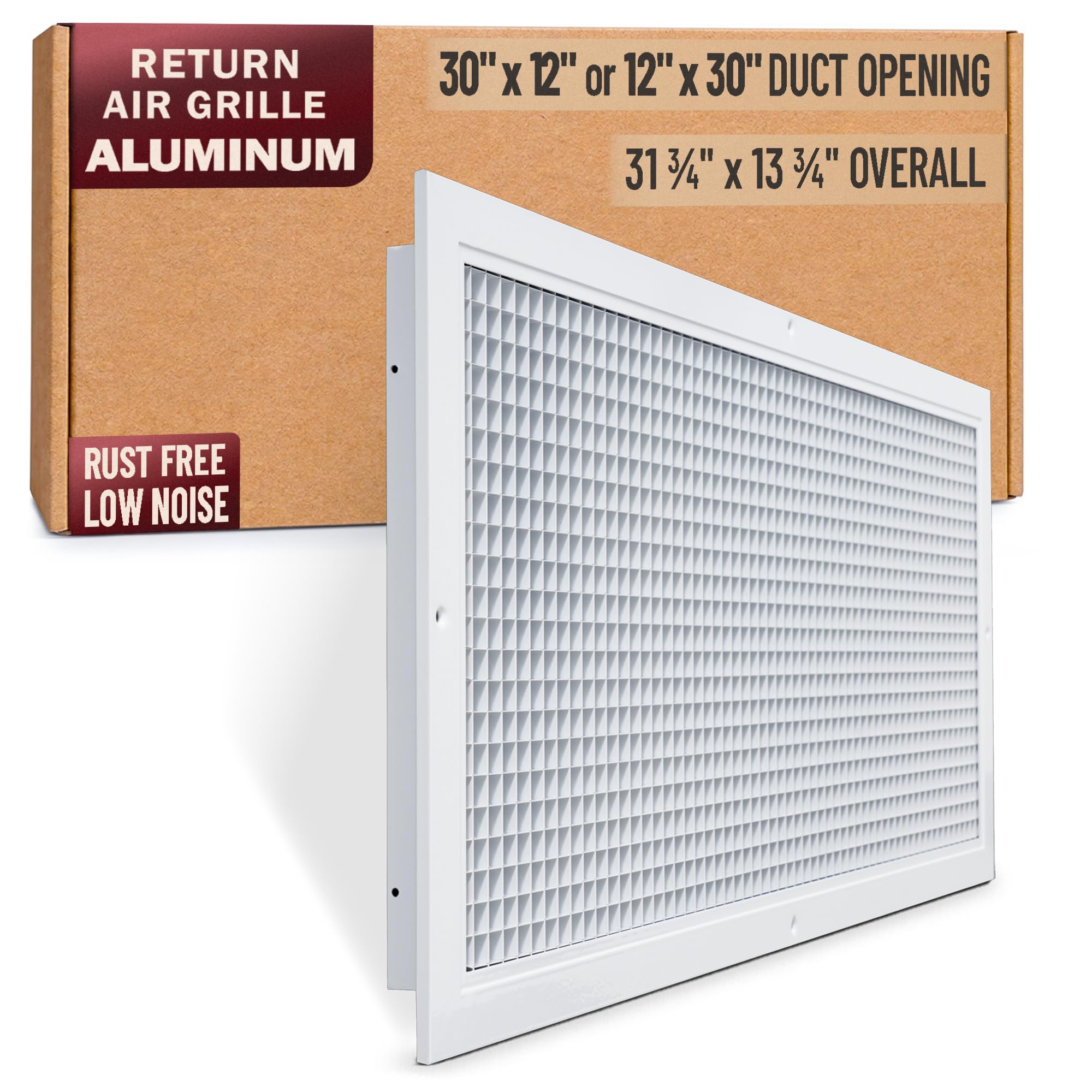 Rejilla de aire de retorno de aluminio con núcleo cúbico de 30 x 12 pulgadas [tamaño de apertura del conducto] | Rejilla de ventilación para pared lateral y techo, color blanco. Dimensiones