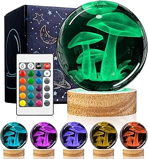 3D Mushroom Crystal Ball Night Light with Remote Upgraded 3.15 In Mushroom Glass Ball Table Lamps with 16 Color Led Wooden Base for Birthday Xmas Cute Mushroom Room Decor Gifts for Kids Women Teen