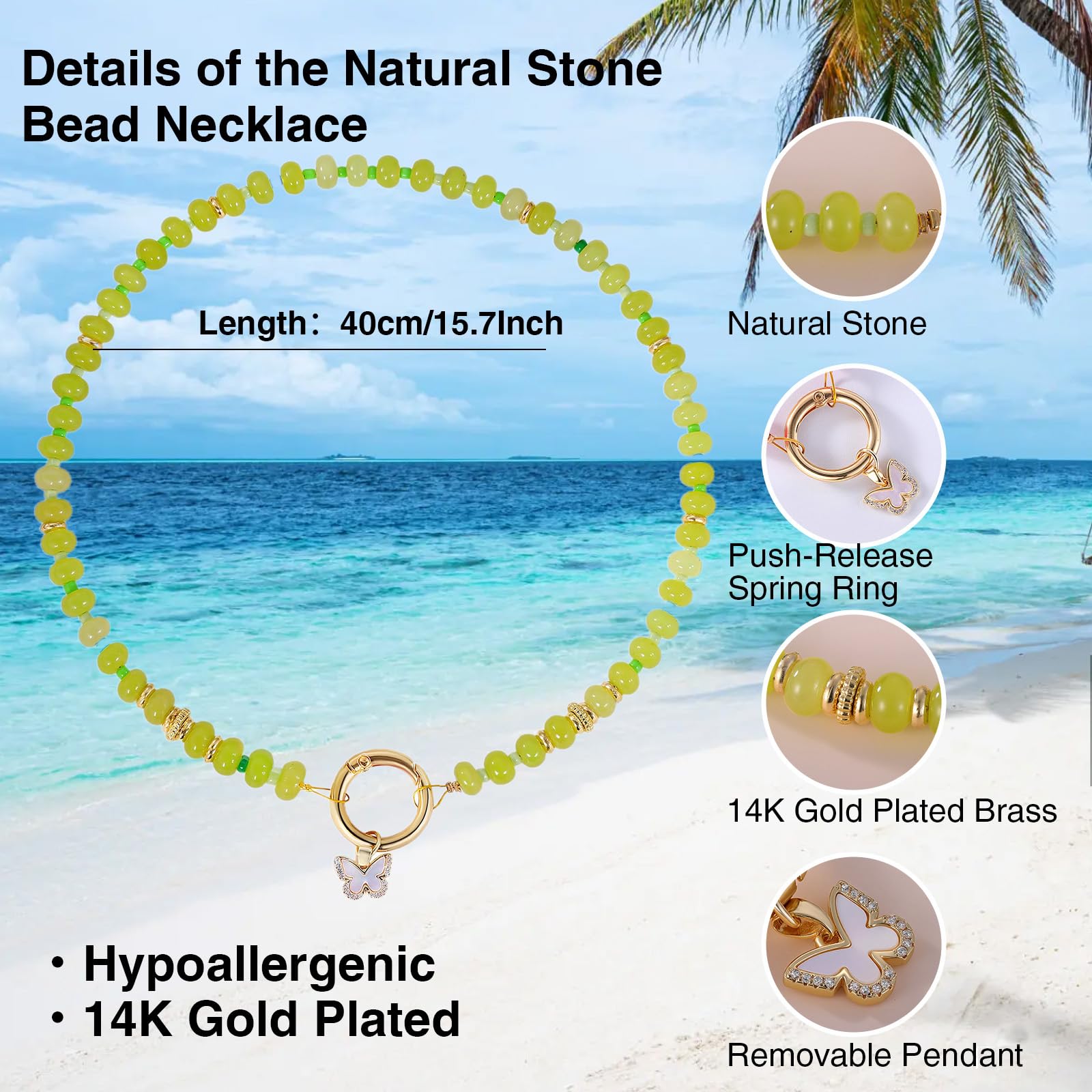 Collana con perline in pietra naturale con ciondolo a forma di