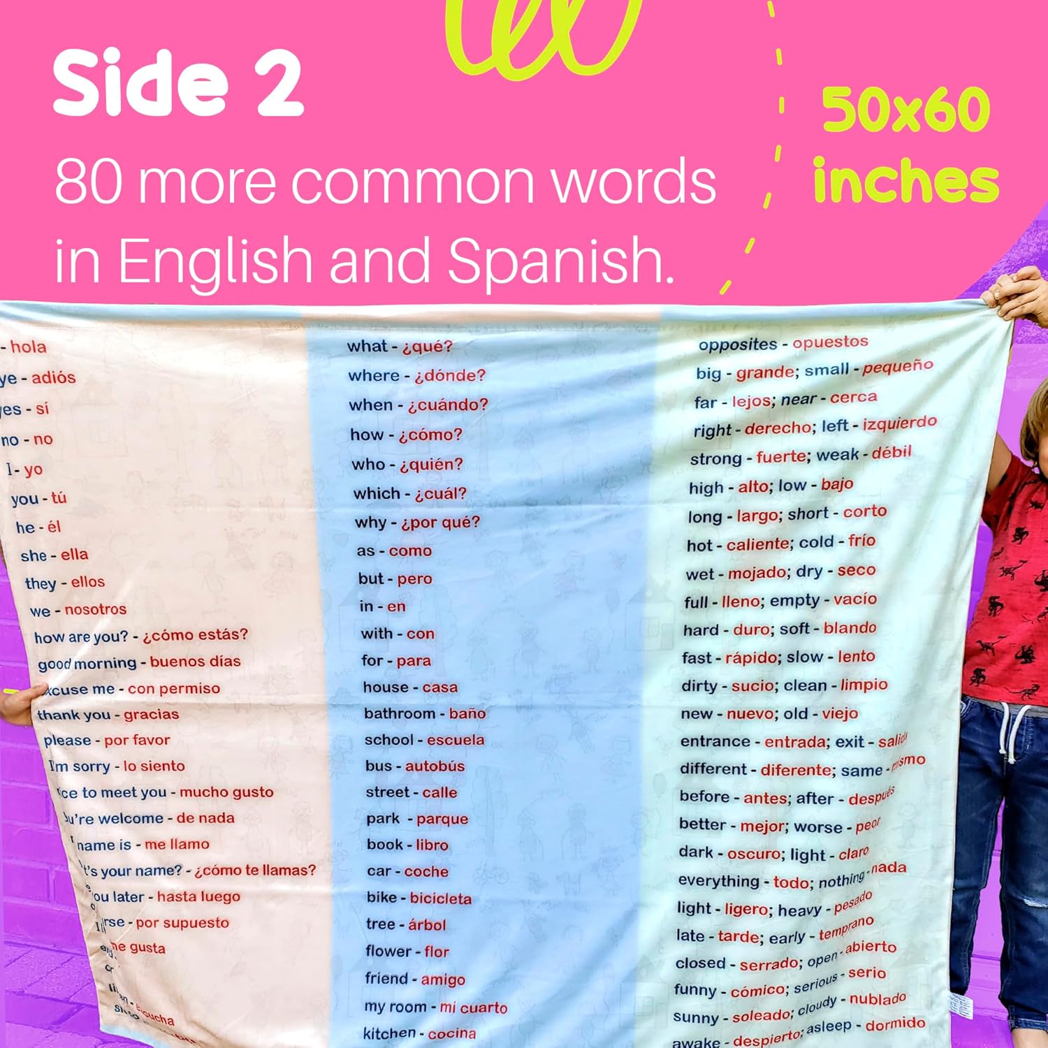 Birdy Boutique – Learning Blanket® – English & Spanish Bilingual Edition – 50" x 60" Soft Minky Toddler Educational Blanket for Kids– Dual-Language ABCBlanket with Vocabulary in English & Spanish