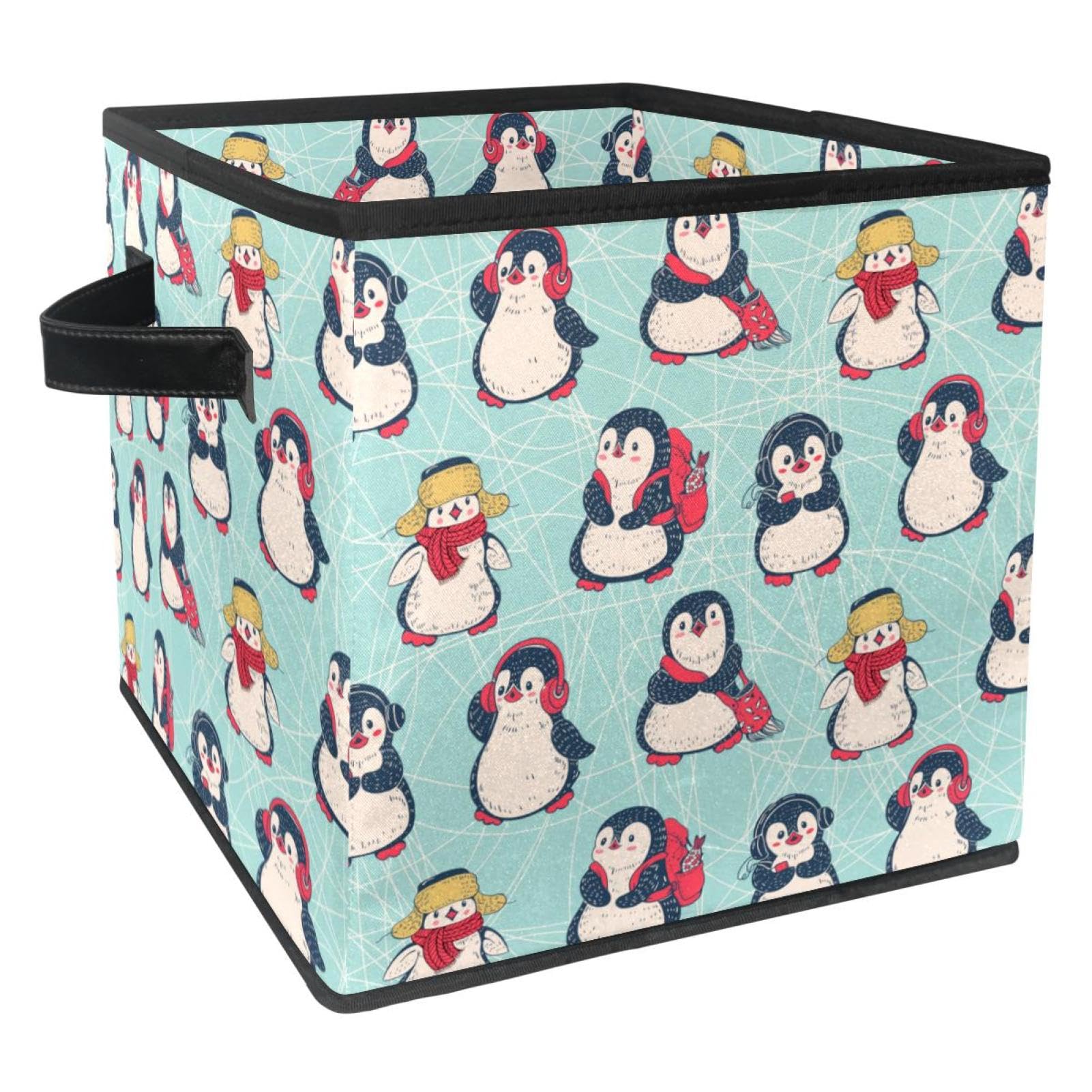 Boîte de rangement tissu cube pingouins pour organiser la chambre d'enfant et le placard