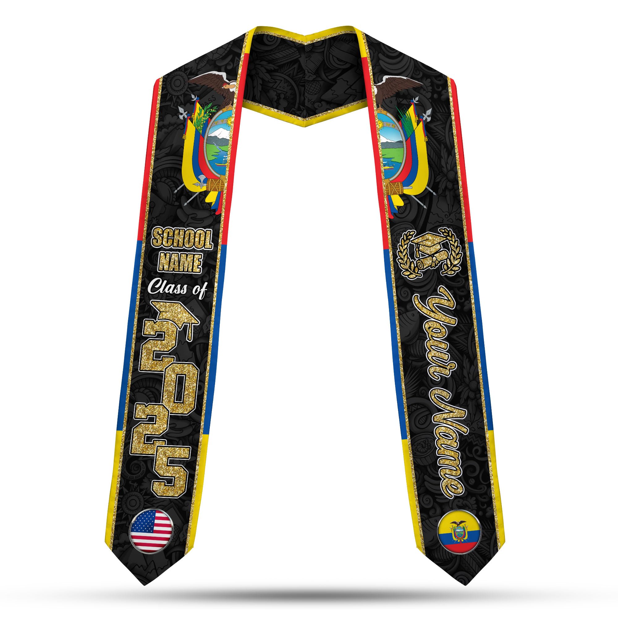 MonkeyVan Ecuador Graduation Stole, Ecuadorians American Flag Graduation Sash 2025, Ecuadorians Graduation Sash Style 13