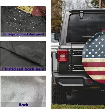 Retro American Flag Spare Tire Cover Fit for Jeep RV Truck SUV Travel Camper Trailer 14,15,16,17,Waterproof and Dustproof Protection Tires(14 for Diameter 23-27/58.42-68.58cm)