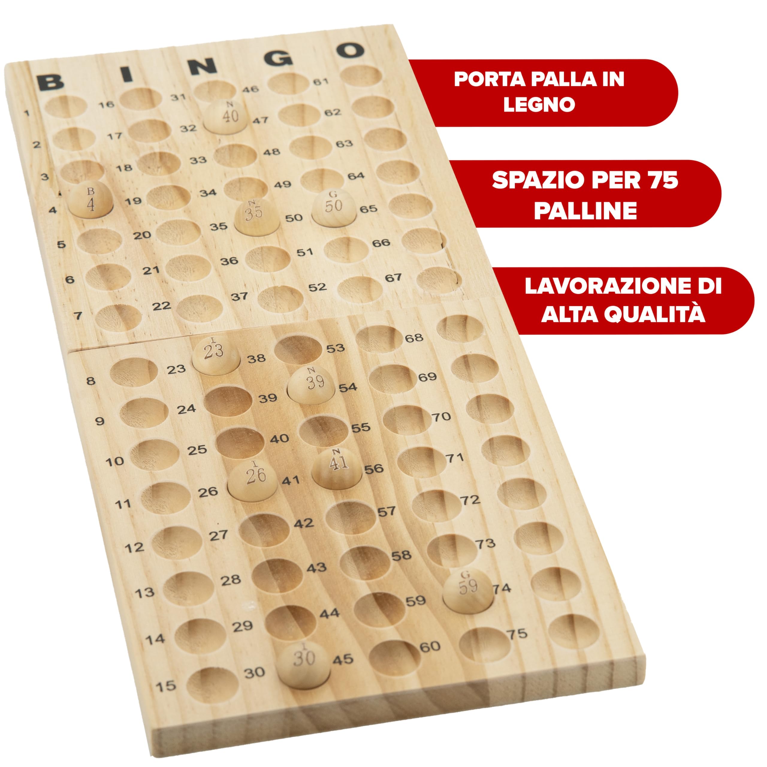 Kyto Grande gioco del bingo dorato in metallo con 150 gettoni, 75 palline e tabellone in legno, 18 cartelle di tombola rigide + extra 500 cartelle in carta, per adulti e bambini