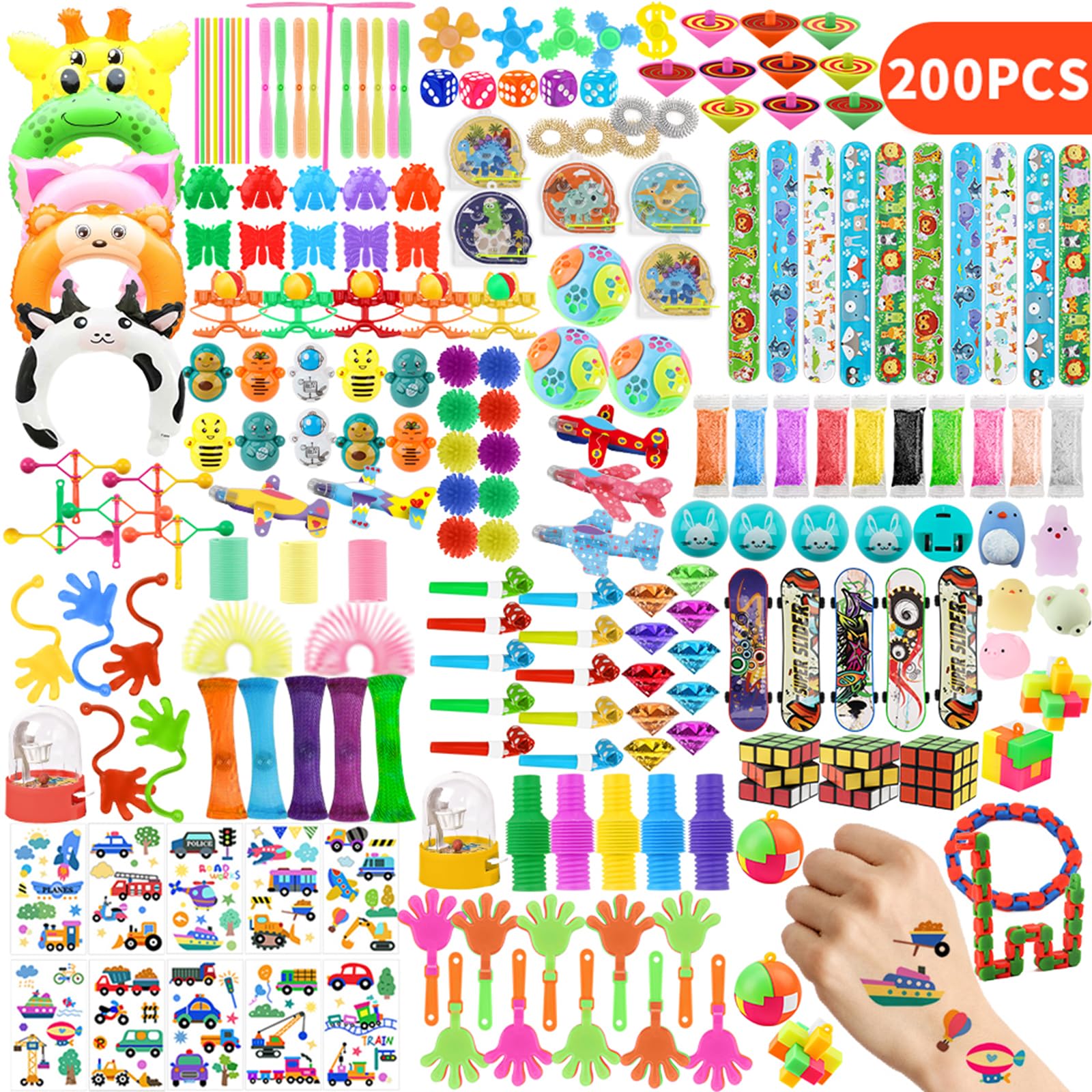Beauenty 200Pcs Party Favors for Kids, Carnival Prizes, Pinata Filler Toys for Kid Birthday Party, Treasure Chest for Kids Prizes, Bulk Toys Treasure Box for Boys and Girls (C)