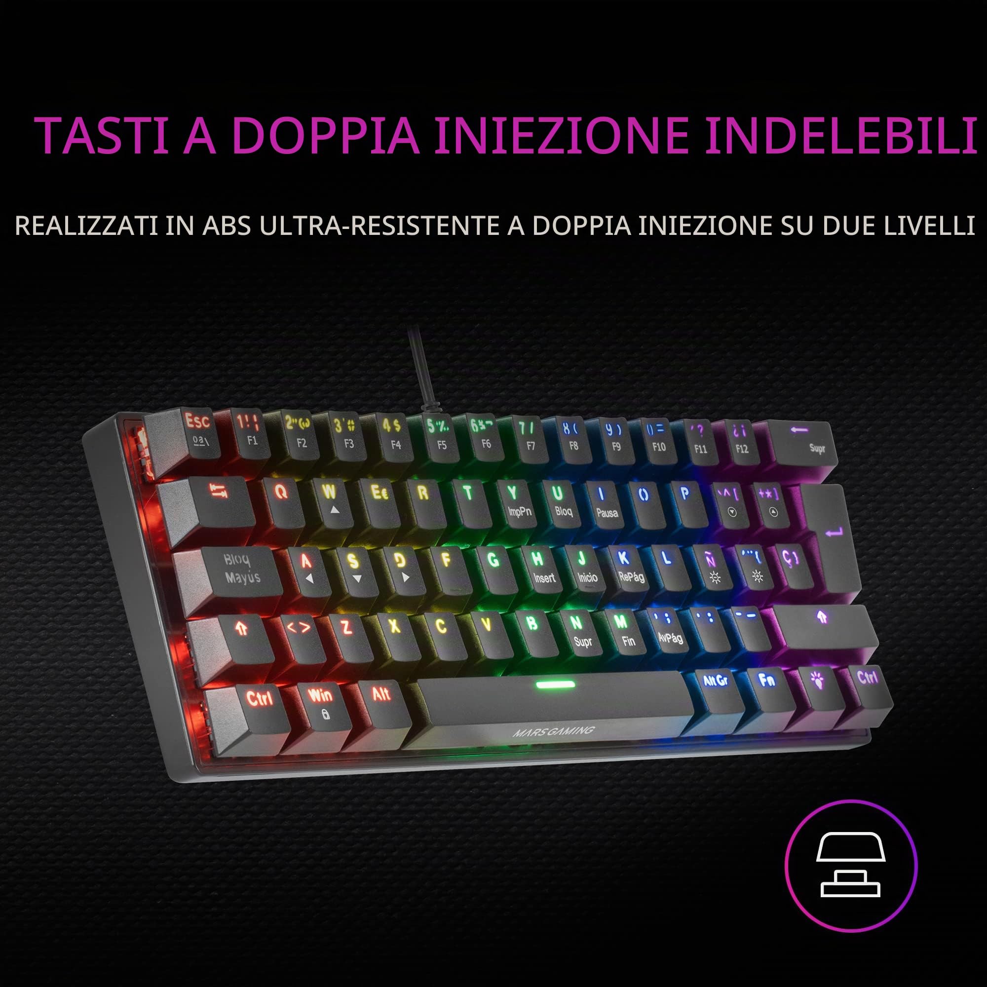 Mars Gaming MK60 Nero, Tastiera Gaming Meccanica FRGB, Antighosting, Switch Meccanico Blu, Lingua Italiano