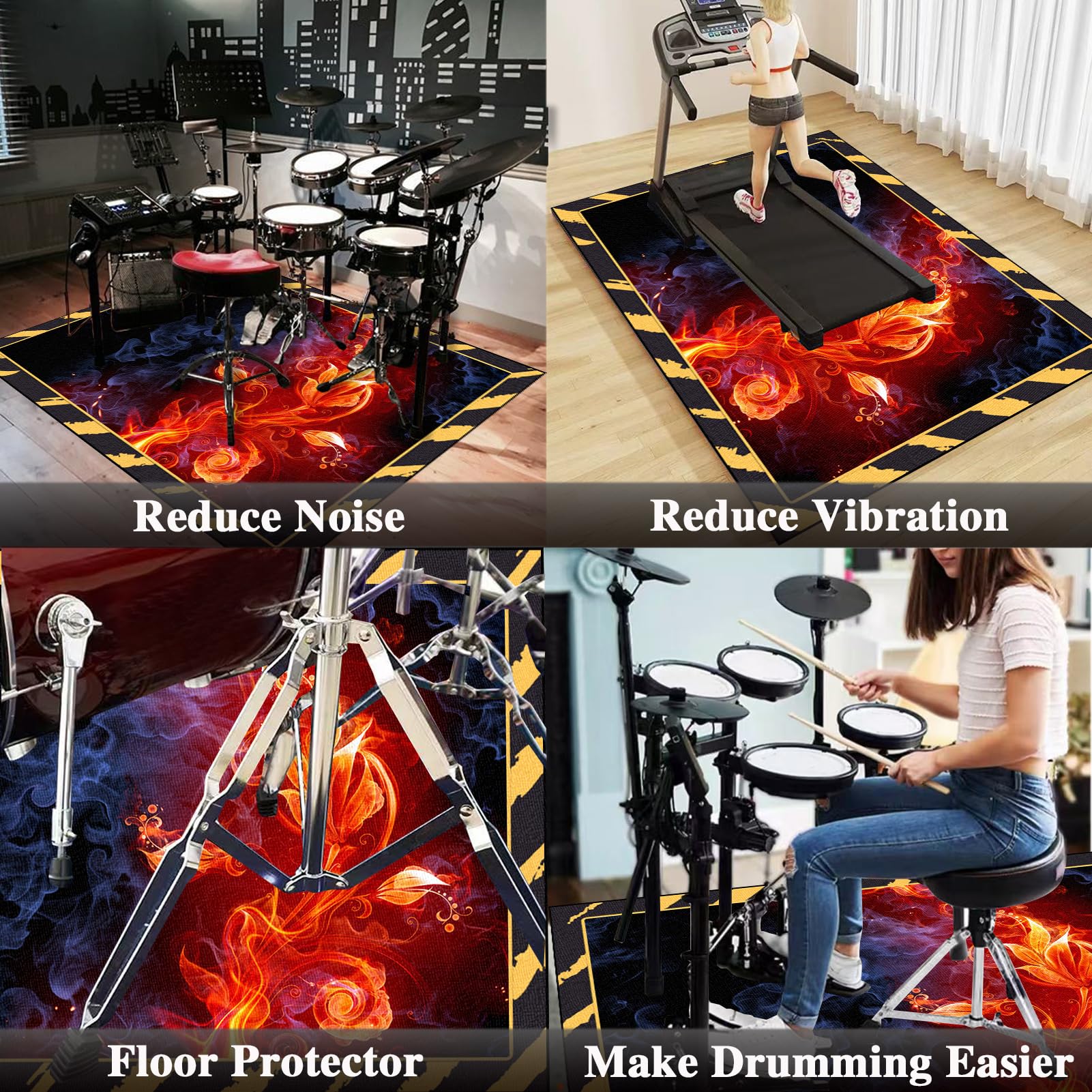 Drum Teppich Schlagzeugteppich Schallschutz Schlagzeug Teppich Professionelles rechteckiges elektronisches Jazz Schlagzeug Kit für Bass Drum Snare Drum und andere Instrumente Teppich 140 x 120 cm