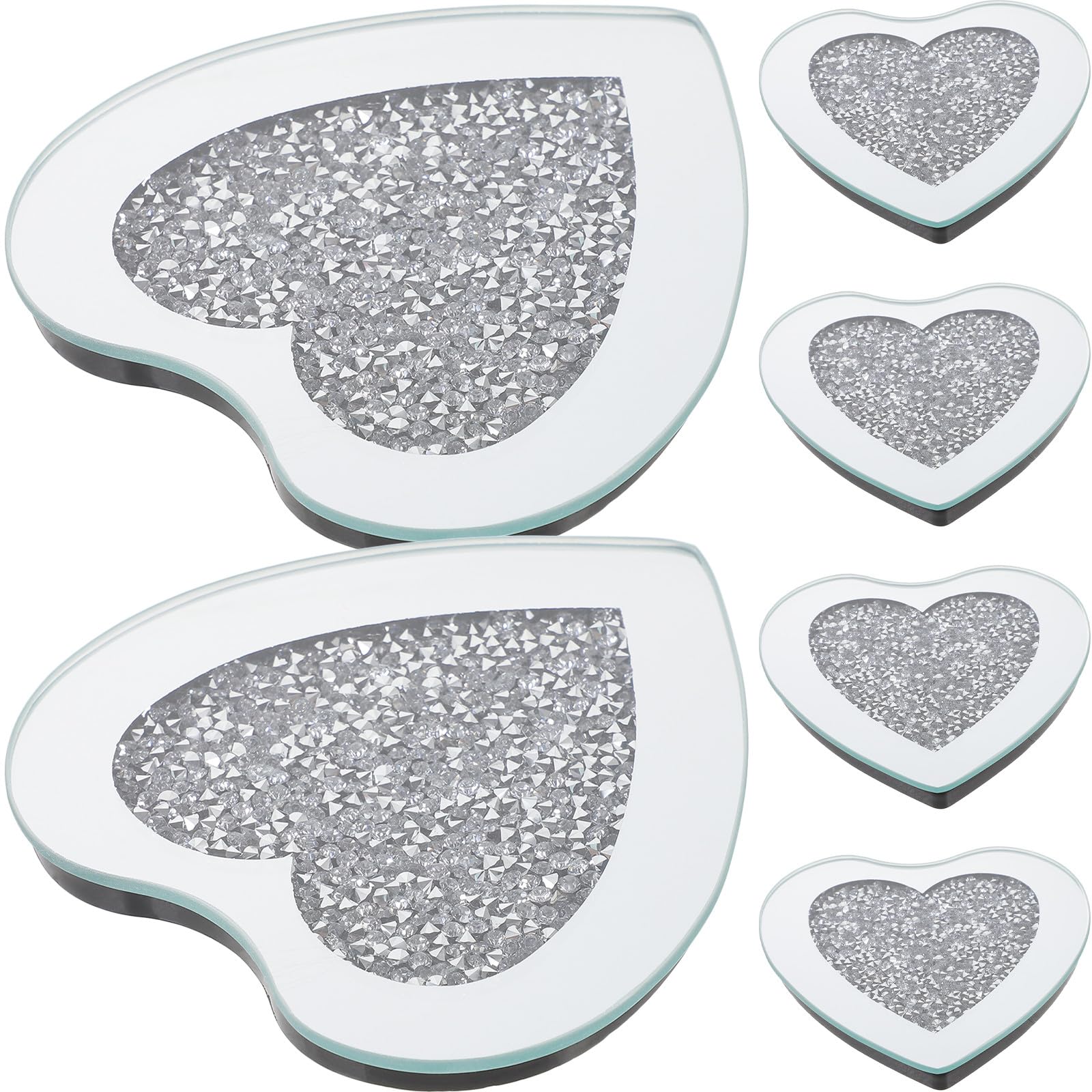 Posavasos de Cristal Forma de Corazón, 6 Unidades, Plata | Resistentes al Calor Arañazos, Grosor Reforzado, para Hotel y Restaurante