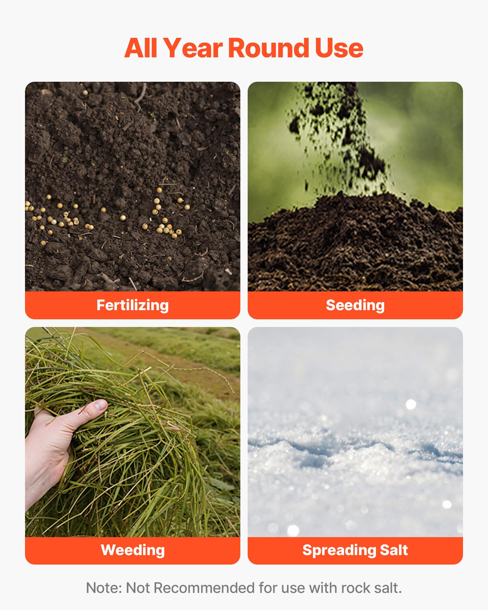 VEVOR Carro Esparcidor Manual, Ancho de Esparcimiento de 3,6 m, Sembradora de Semillas, Capacidad de Carga 36,3 kg, Distribuidor para Abono Turba Fertilizante Cal y Sal Arena, para Jardín Carretera