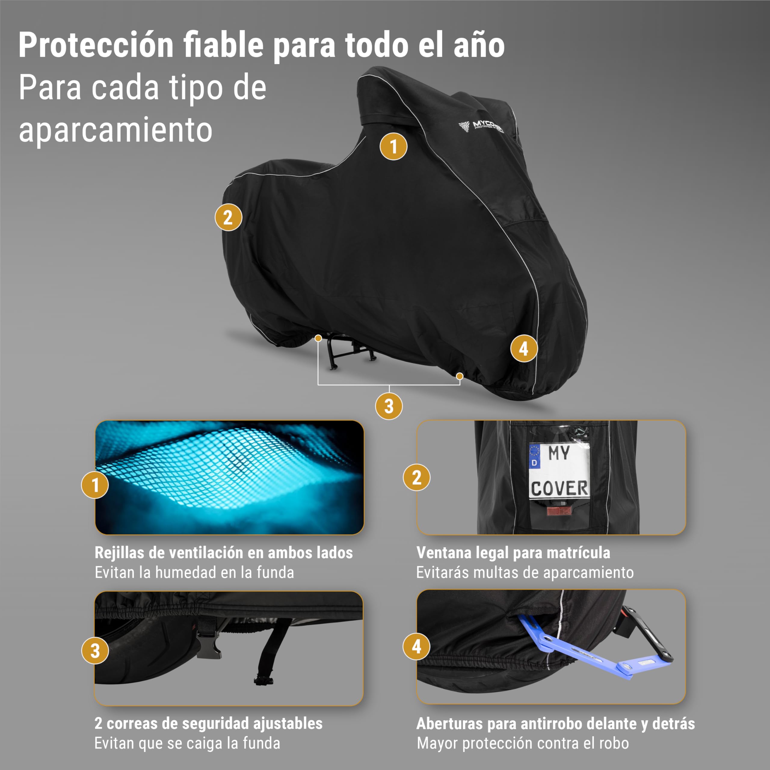 Funda para Scooter Hecha a Mano - Cubierta para Ciclomotor y Moto Resistente al Invierno, Impermeable, Anti-desgarro y Robusta para Exterior - Talla M
