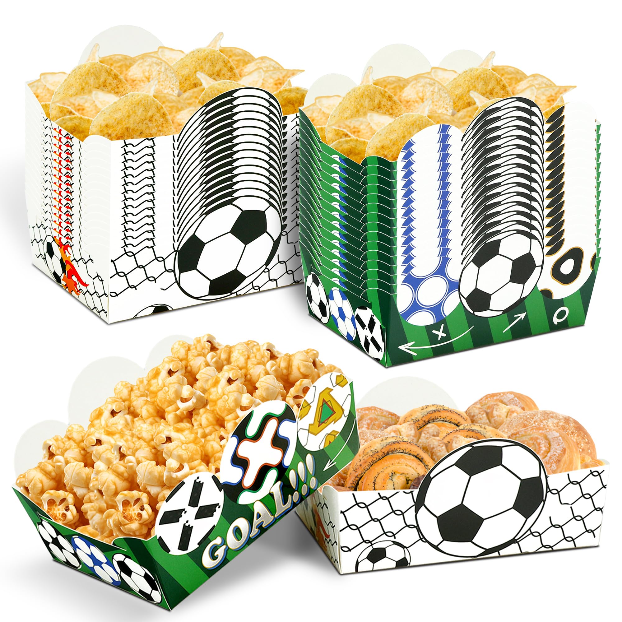 Soccer Birthday Party Decorations 36Pcs Sports Themed Paper Food Trays for Soccer Disposable Serving Snack Boxes Dinner Plates Supplies