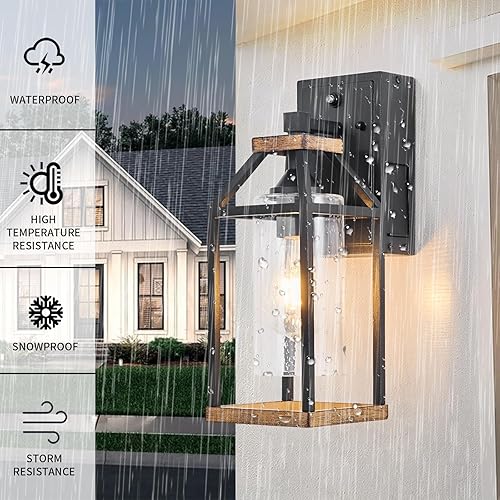 Miniatura 3 de Lámpara de pared para exteriores, luz de porche del atardecer al amanecer con salida GFCI, linterna industrial antioxidante e impermeable, cristal
