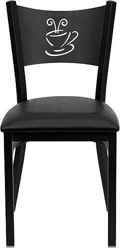 Miniatura 8 de Flash Furniture Silla de restaurante de metal con respaldo de café negro de la serie HERCULES - Asiento de vinilo negro