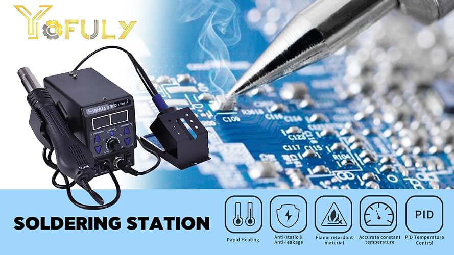 Bild 6 - Yofuly 750W Lötstation, 2 in 1 Heißluft Lötstation Lötkolben Set 8786D SMD Entlötstation & Lötstationen 392°F -896°F Einstellbare Temperatur LED Digital Anzeige 5 Zusätzliche Lötspitzen (EU)