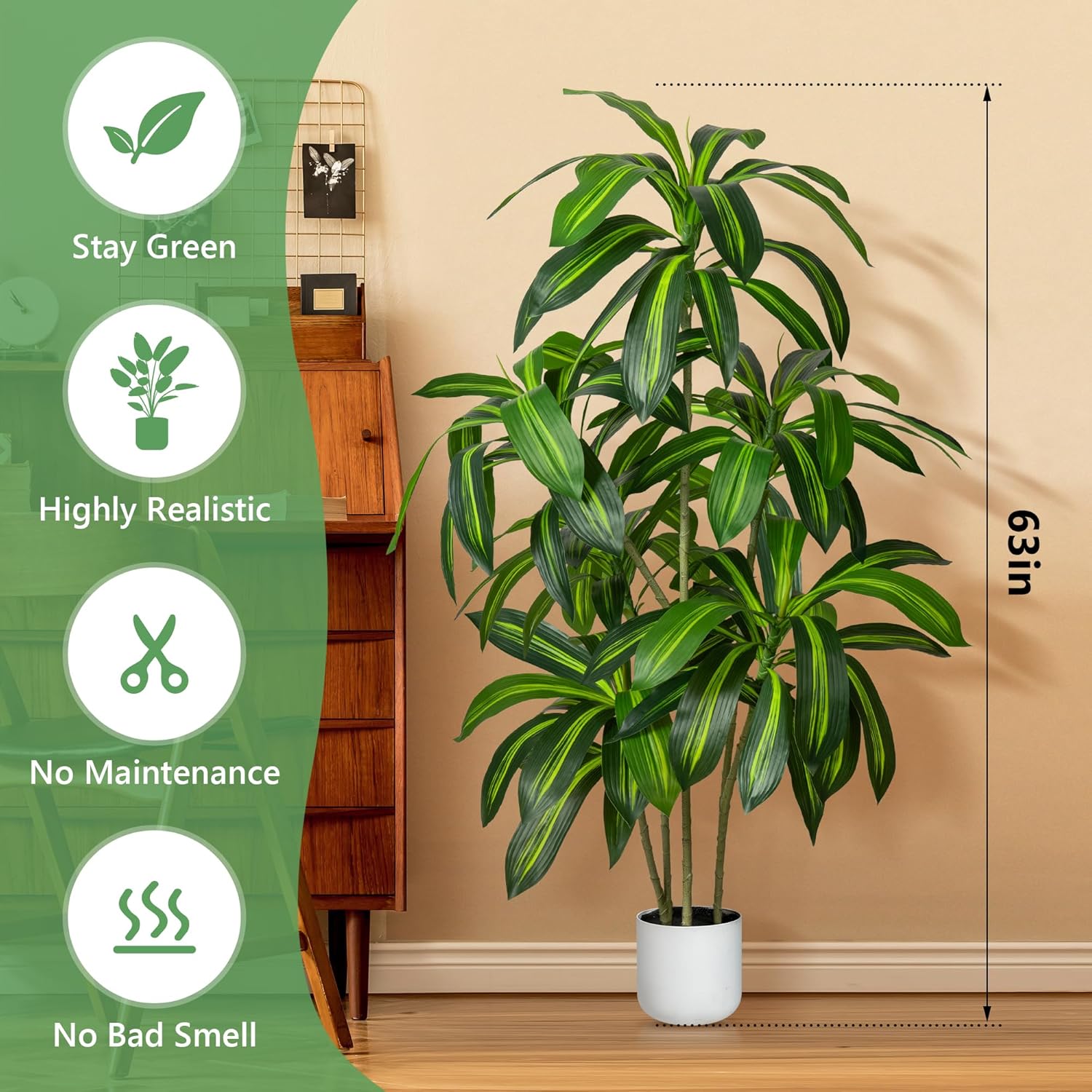 Artificial Dracaena Tree 5FT – Tall Artificial Indoor Tree, Large Indoor Plant for Living Room & Home Decor, Big Faux Floor Plant for Bedroom, Office, Apartment, Realistic Tree Decor Indoor