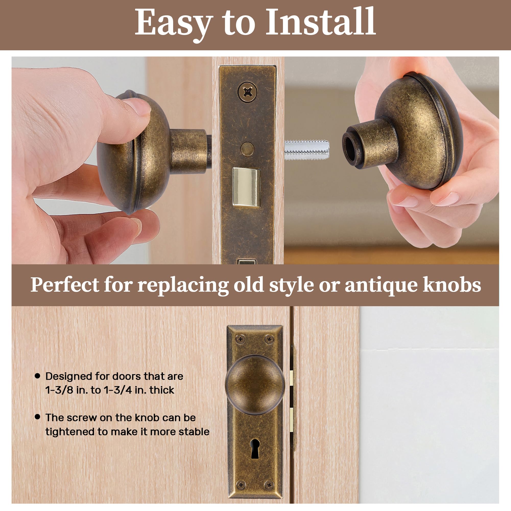 newliplace 1 Pack Vintage Antique Bronze Door Knob Set with
