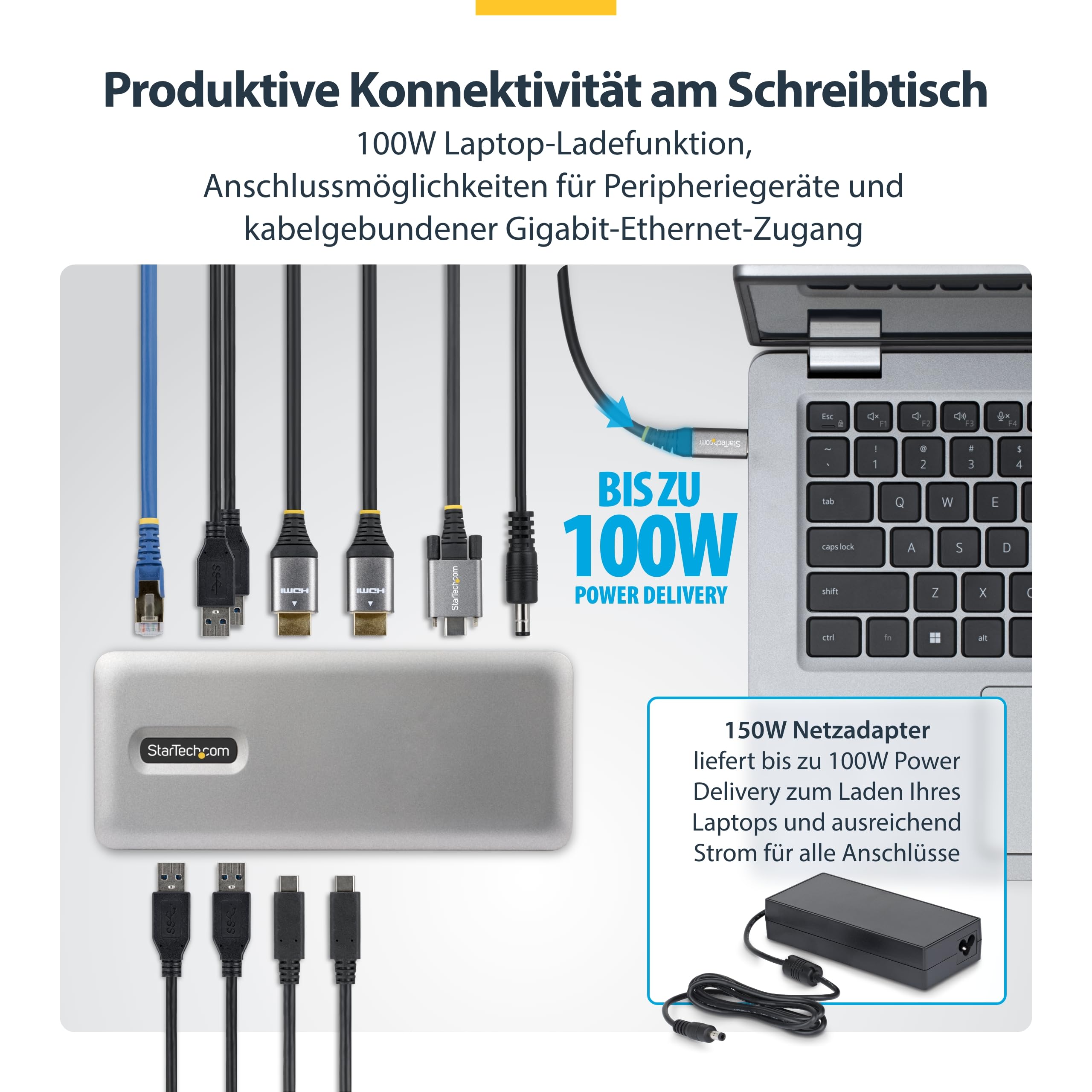 StarTech Treiberloses USB-C Dual 4K 60Hz HDMI Windows Dock, 6X 10Gbps USB | Dual-Monitor Dockingstation, unkomprimiertes Video aus nativer GPU, Plug-and-Play ohne Treiber, VESA-Montage, K-Slot