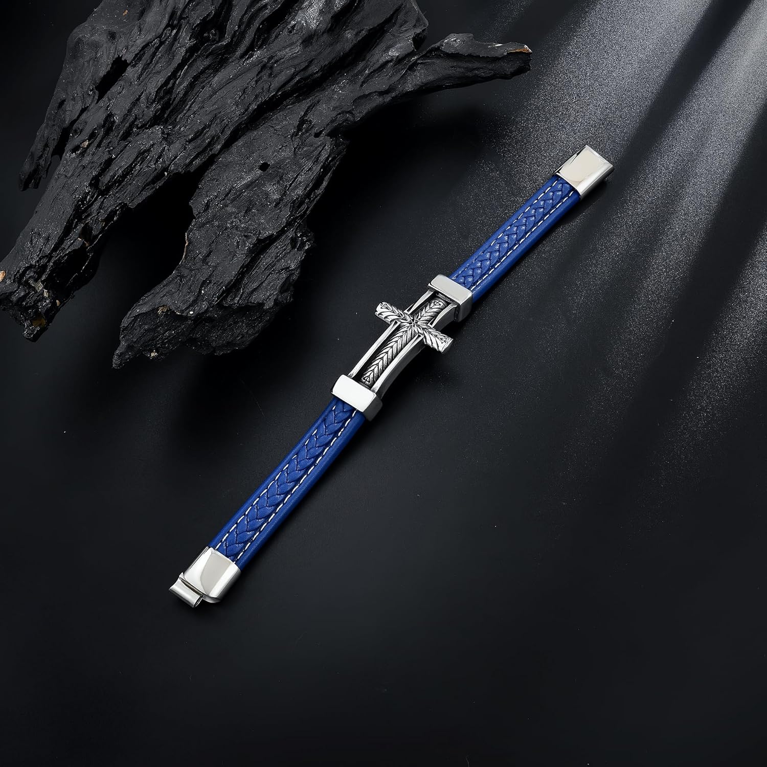 Mens Leather Cross Bracelet Multi-Layer Braided Faith Cross Bracelet for Religious Bangle Wristband Jewelry for Men Women