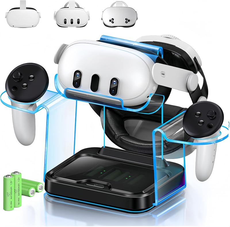 Charging Dock for Oculus Meta Quest3/ 3S / 2, VR Headset Charging Station with Adapter,USB A to C Cable and 4 Rechargeable Replacemnt Batteries (Charging Dock for Quest3/3S/2)