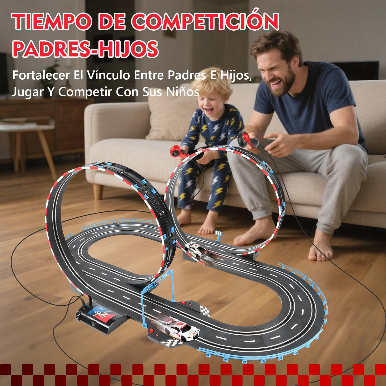 Jonrryin Pista de Carreras Eléctrica de Slot Car para Niños, 1:43 Auto Pista de Carreras de Juguete, 2 Coches de Slot, Accesorios de Pista Eléctrica, Set de Carreras Eléctricas de Regalo para Niñas y