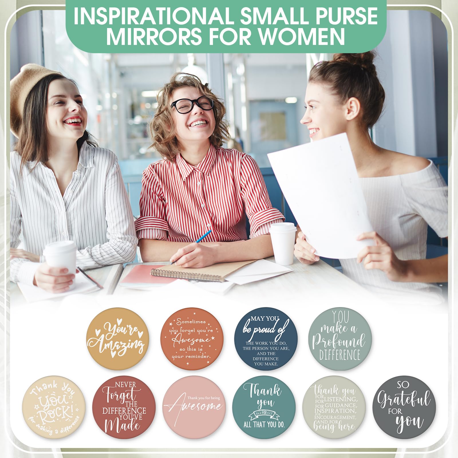 Kigley 50 espejos compactos inspiradores, regalos de agradecimiento a los empleados, espejo redondo de bolsillo para mujeres, mini espejo portátil de maquillaje para compañeros de trabajo,