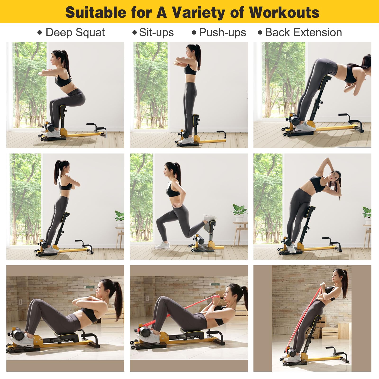 KOTEK Hip Thrust Machine, 8-in-1 Multifunctional Leg & Glute Machine with Adjustable Height, Wheels and Handles, Sissy Squat Machine for Home Gym Exercise, Strength Training